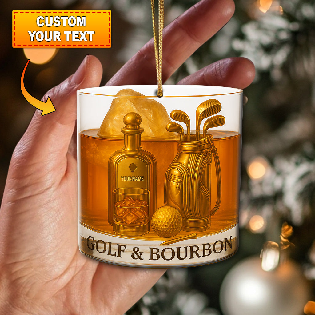 Personalized Golf And Bourbon Ornament, Bourbon Christmas Ornament, Golf Ornament, Golf Decor For Golfer