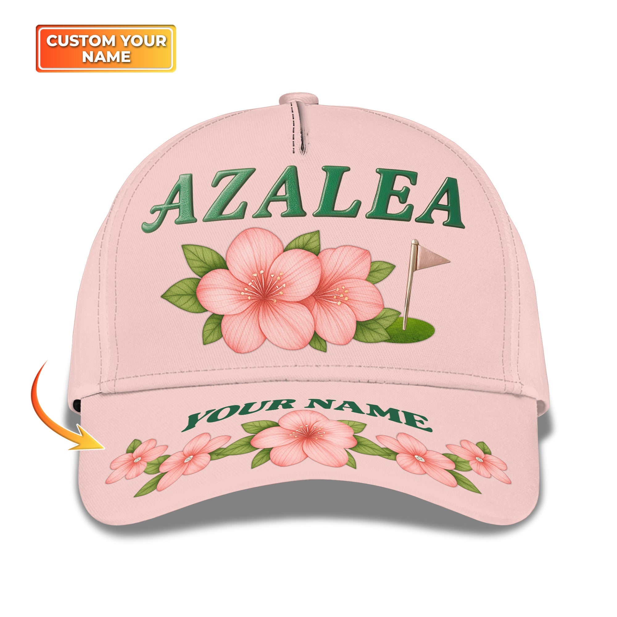 Custom Azalea Hat, Floral Pink Azalea Masters Golf Hat, Personalized Name Golf Cap For Women's