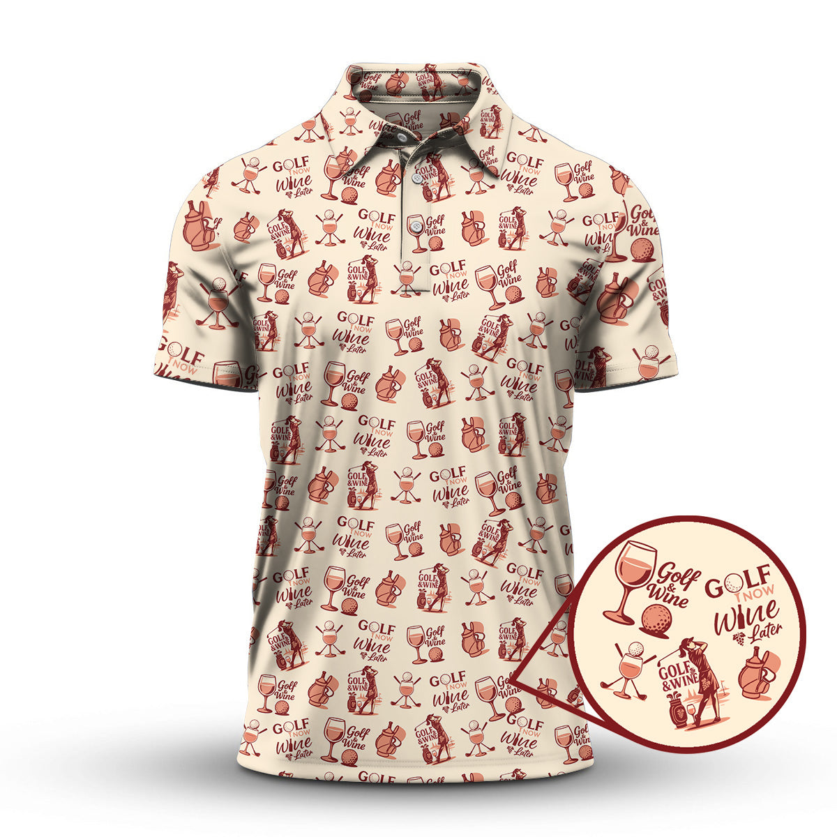 Funny Golf Polos For Wine Lovers, Golf And Wine Pattern Shirt, Golf Gift For Women