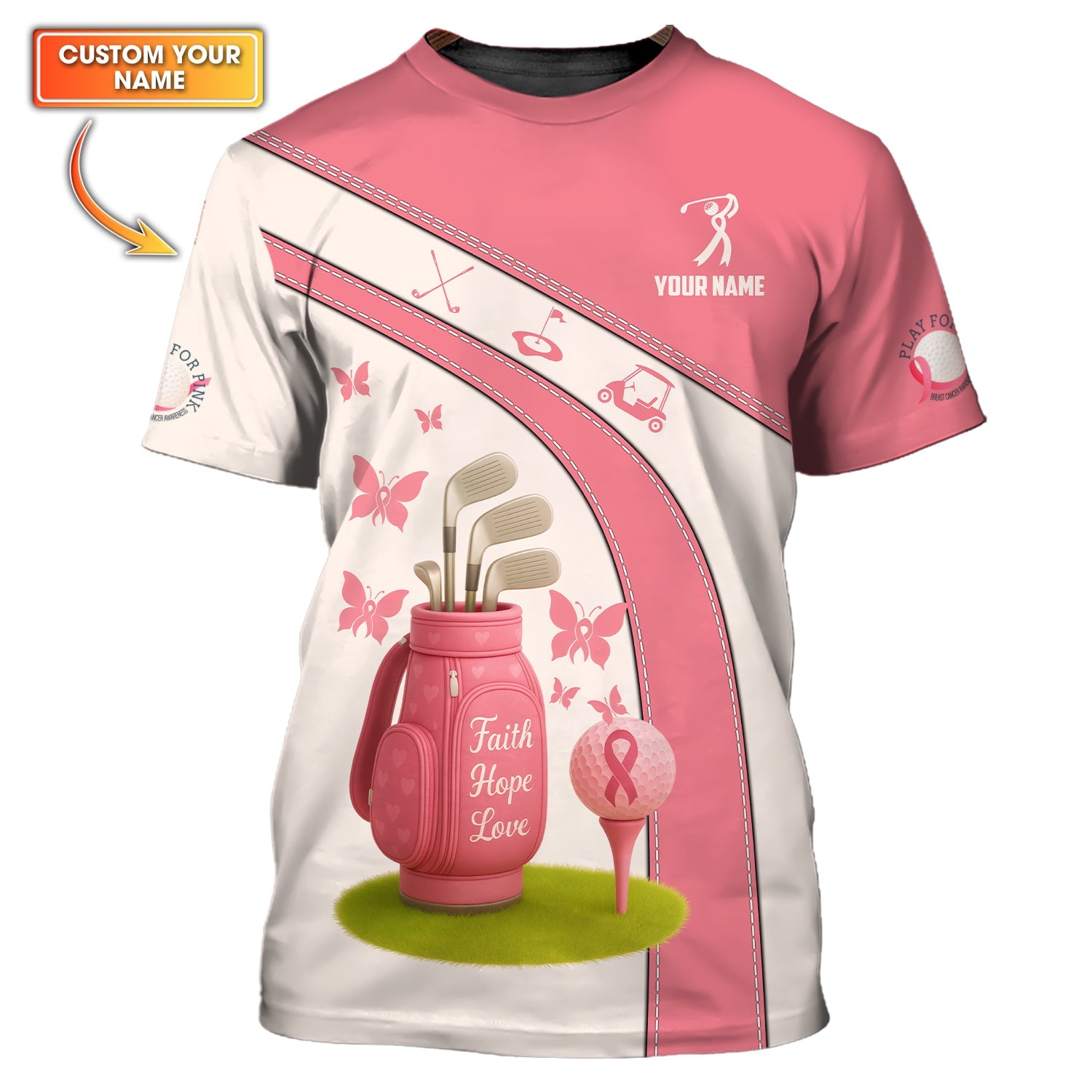 Personalized Breast Cancer Golf Shirt, Pink Golf Shirt, Golf Gift For Golfer, Custom Name Golf Shirt