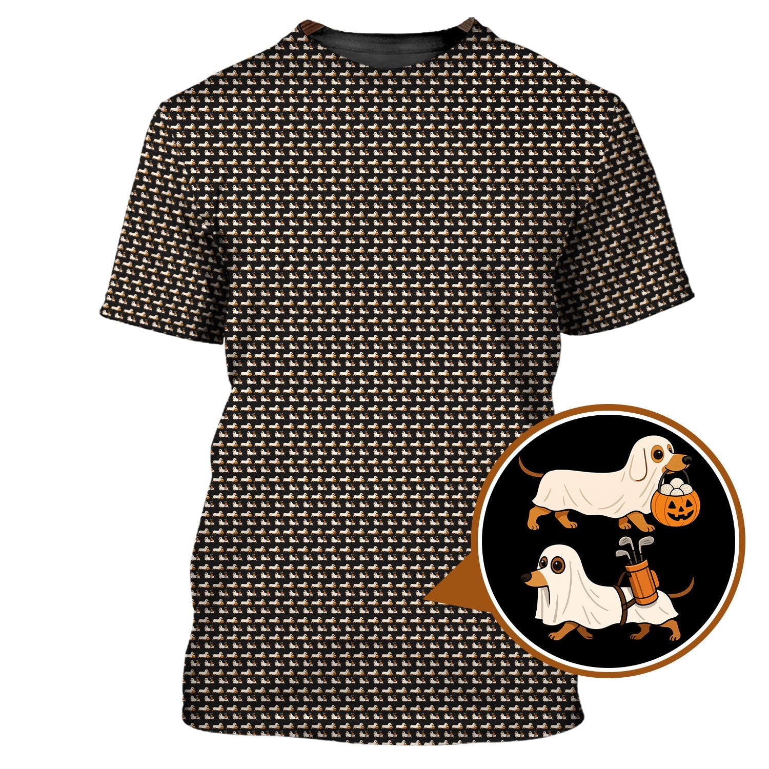 Funny Dachshund Golf Shirt For Men, Pattern Golf Shirt, Halloween Golf Shirt For Golfer