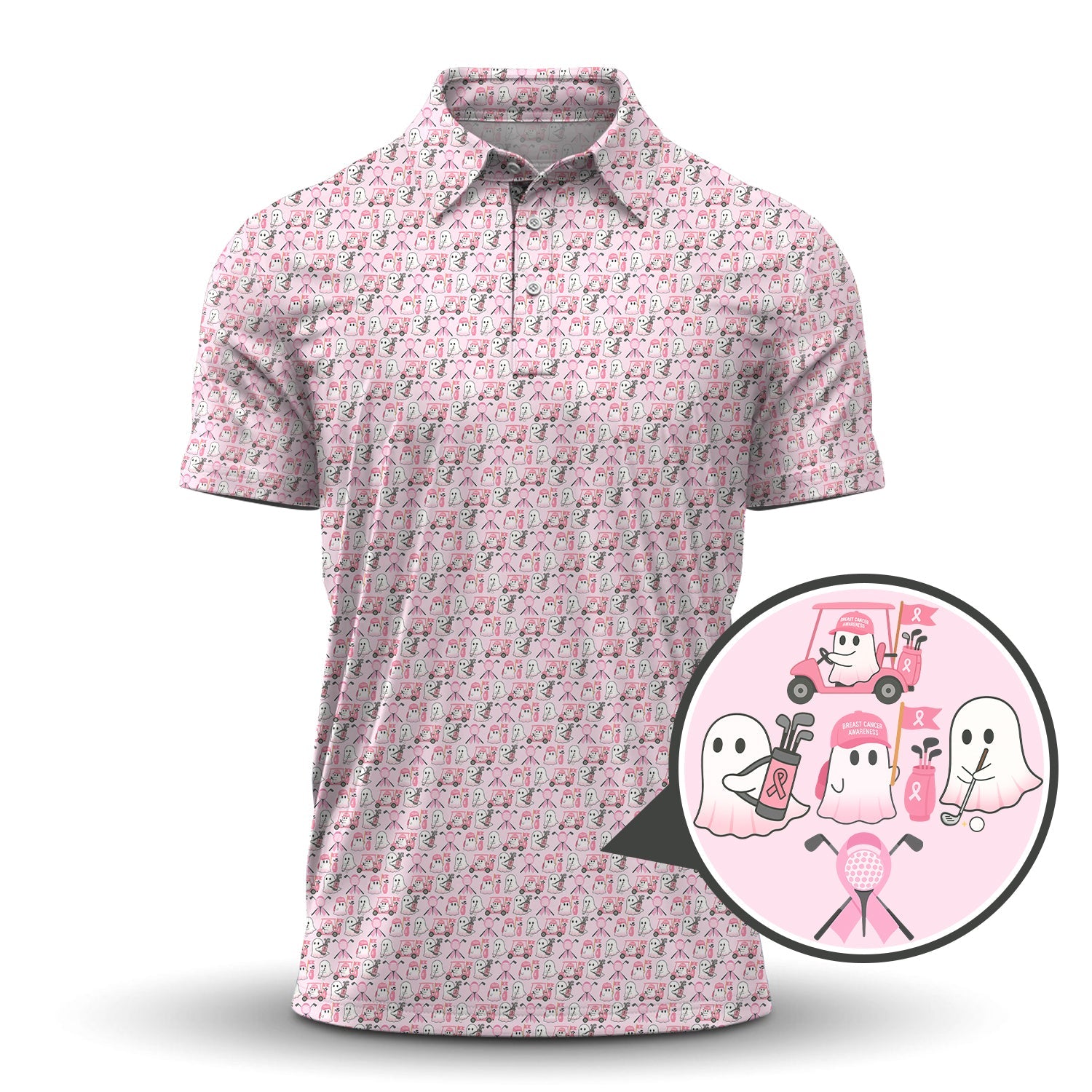 Ghost Of Halloween Pattern Golf Shirt, Funny Breast Cancer Golf Shirt, Ladies Golf Shirts