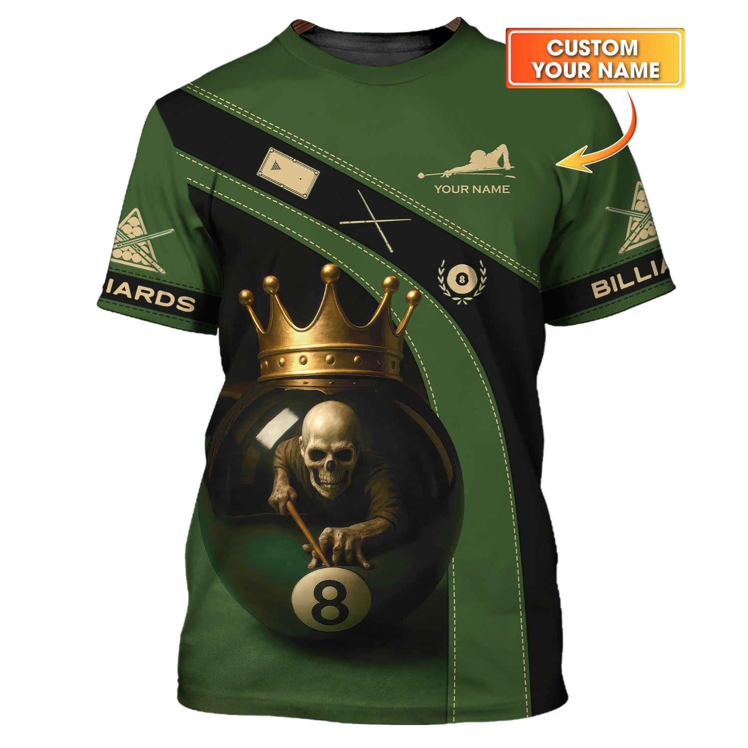 8 Ball Pool Billiard Custom Pool Jersey, Grim Reaper King 8 Ball Billiard Shirts