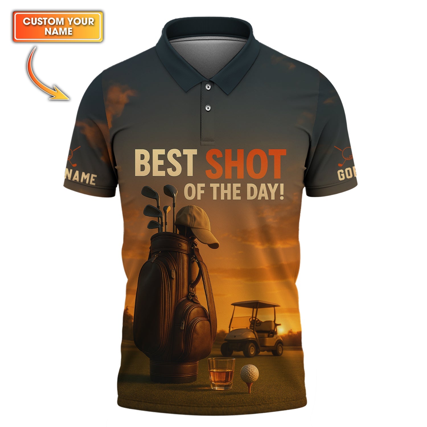 Best Shot Of The Day Golf Shirt, Funny Golf & Whiskey Polos For Men, Custom Name Golf Shirts