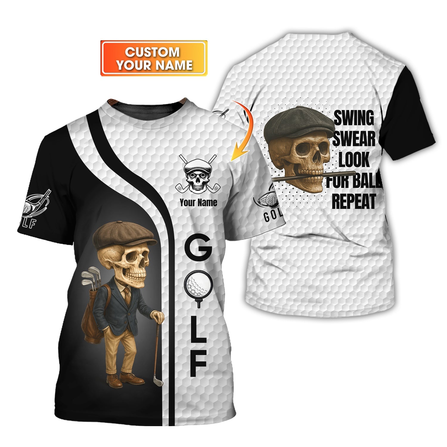 Swing Swear Look For Ball Repeat Golf Shirt – Funny Skeleton Golfer Shirt Custom Name