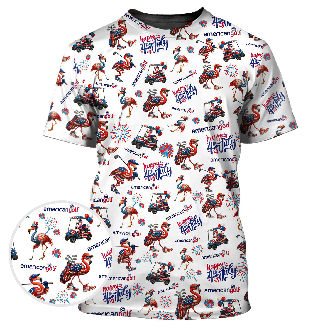 4th of July Golf Shirt – Flamingo Golf Shirt with American Flag – Patriotic Golf Polo for Golfers