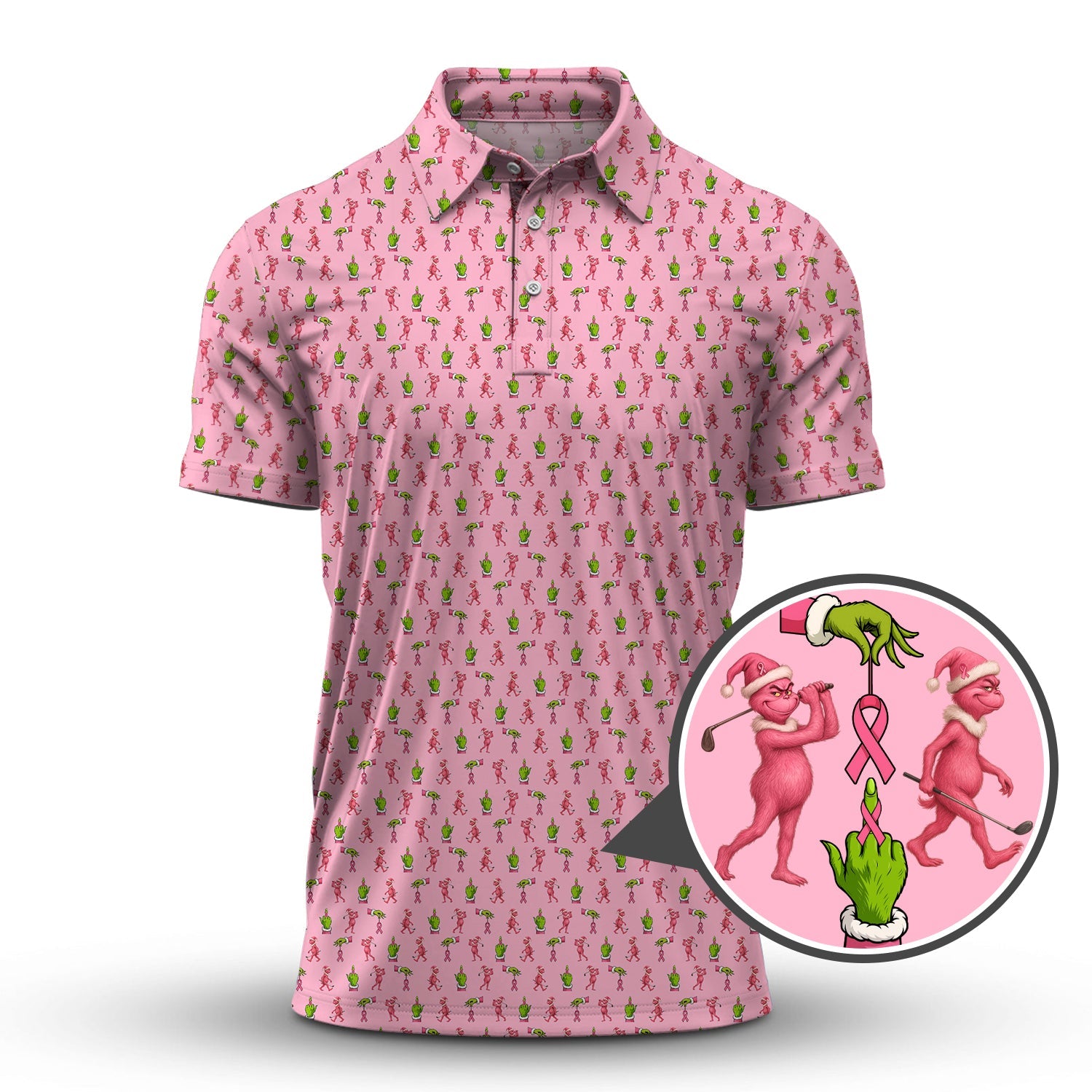 Pink Pattern Golf Shirt, Breast Cancer Golf Shirt, Funny Grinch Golf Shirt For Golfer