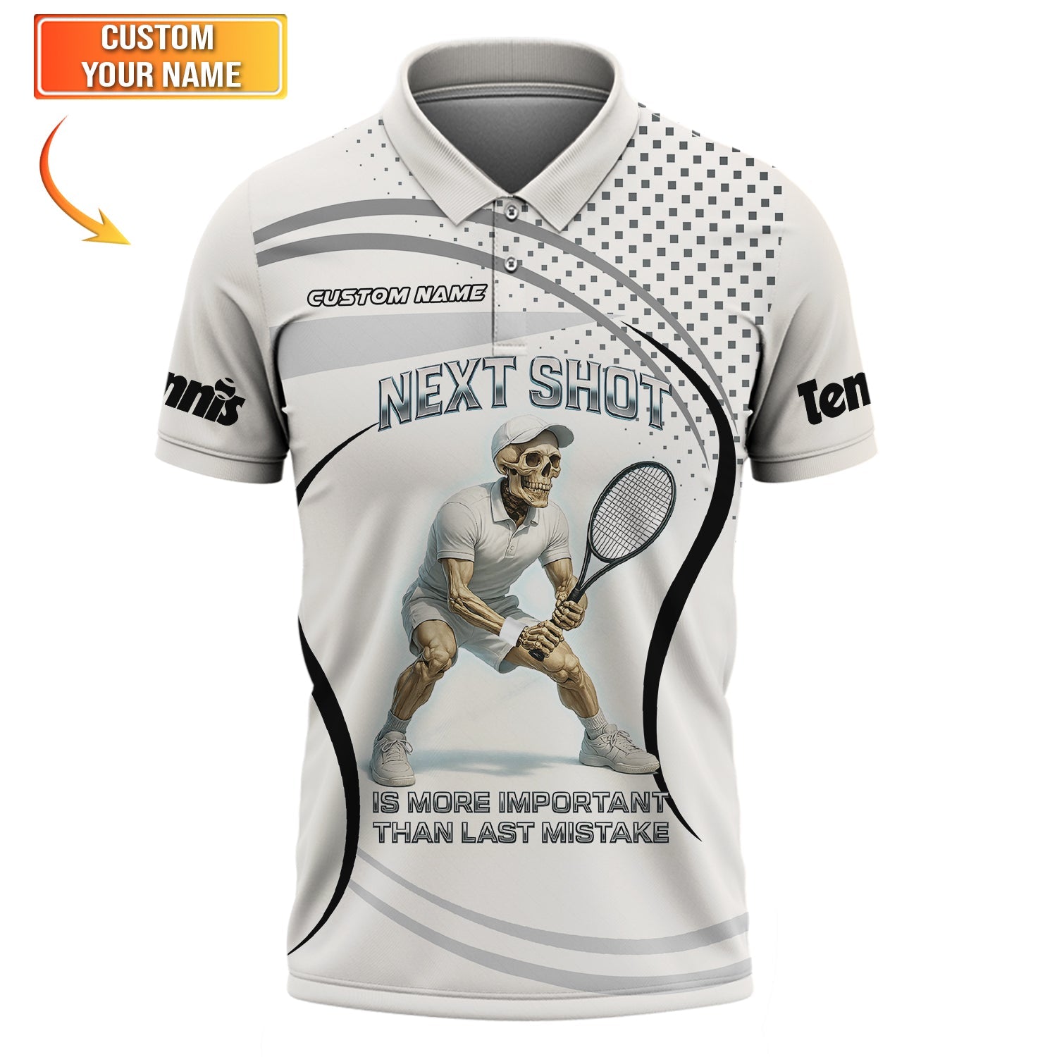 Next Shot Skull Tennis Polo Shirts, Custom Men Tennis Shirts, Gifts for Tennis Lovers