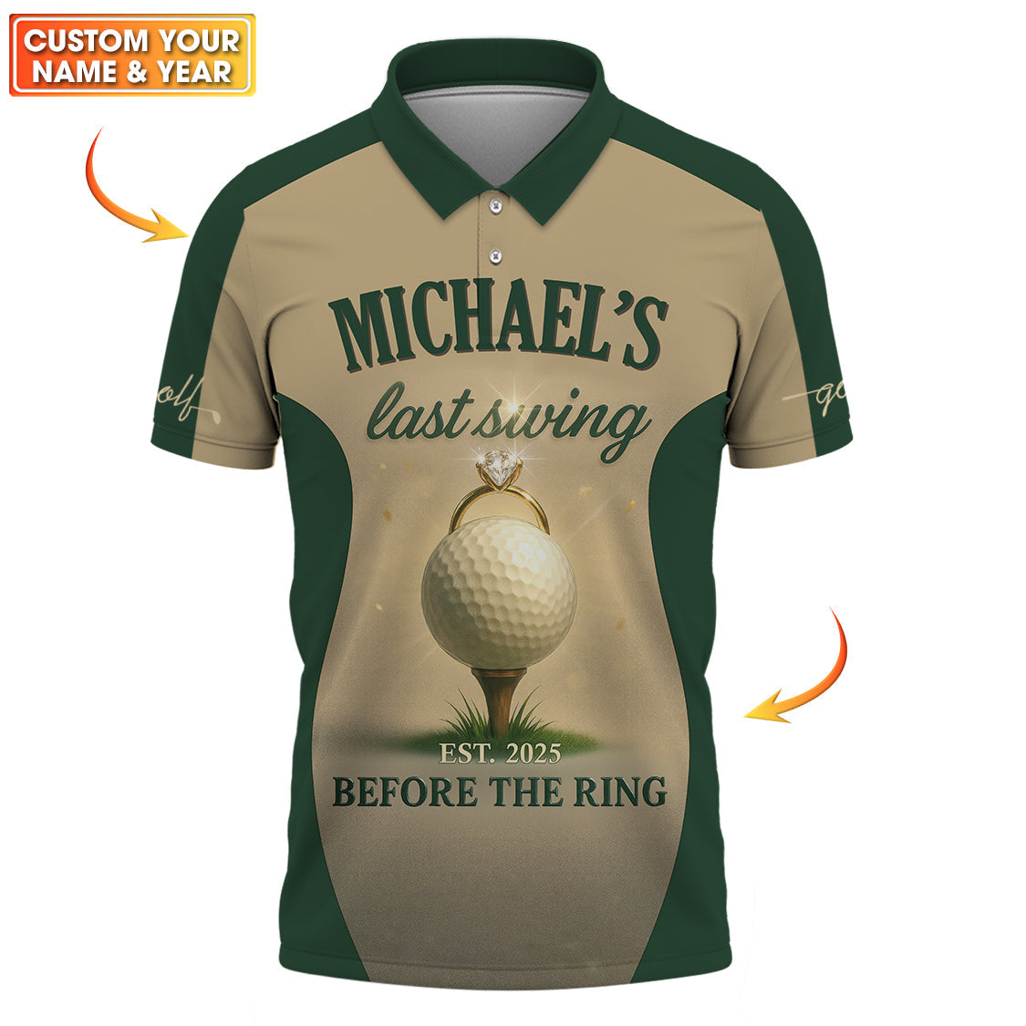 Custom Funny Golf Polos With Name And Year, Last Swing Before The Ring Shirts, Crazy Golf Shirt For Men's