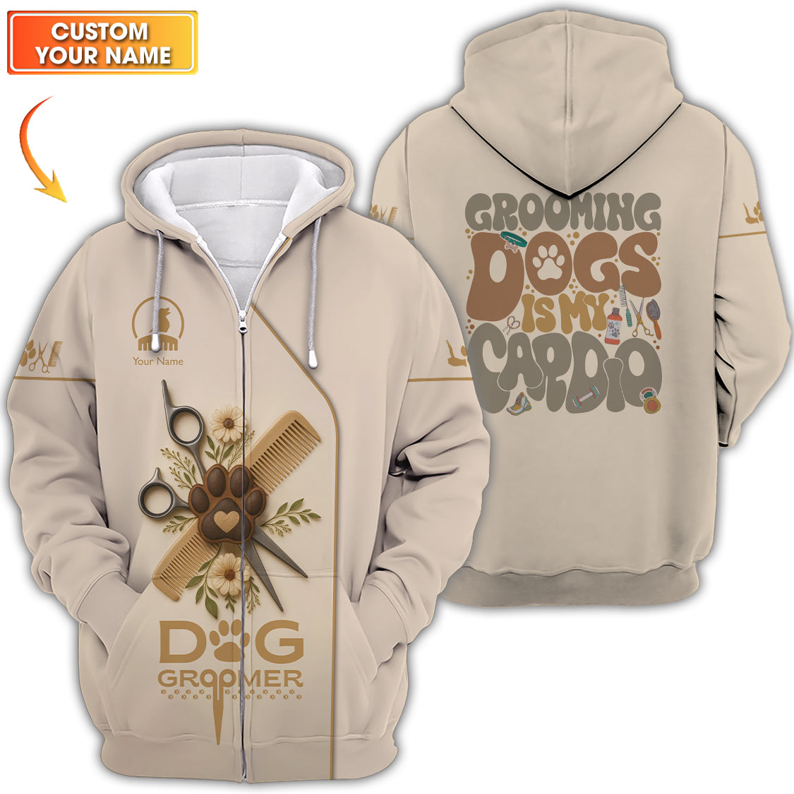 Grooming Dogs Is My Cardio Shirt, Dog Groomer Uniform With Custom Name, Perfect For Pet Groomers