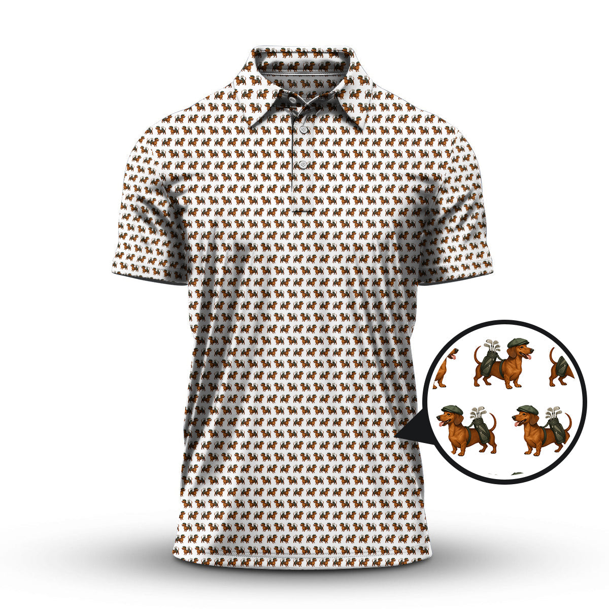 Dachshund Pattern Golf Polos, Crazy Golf Shirts For Men, Funny Golf Shirt