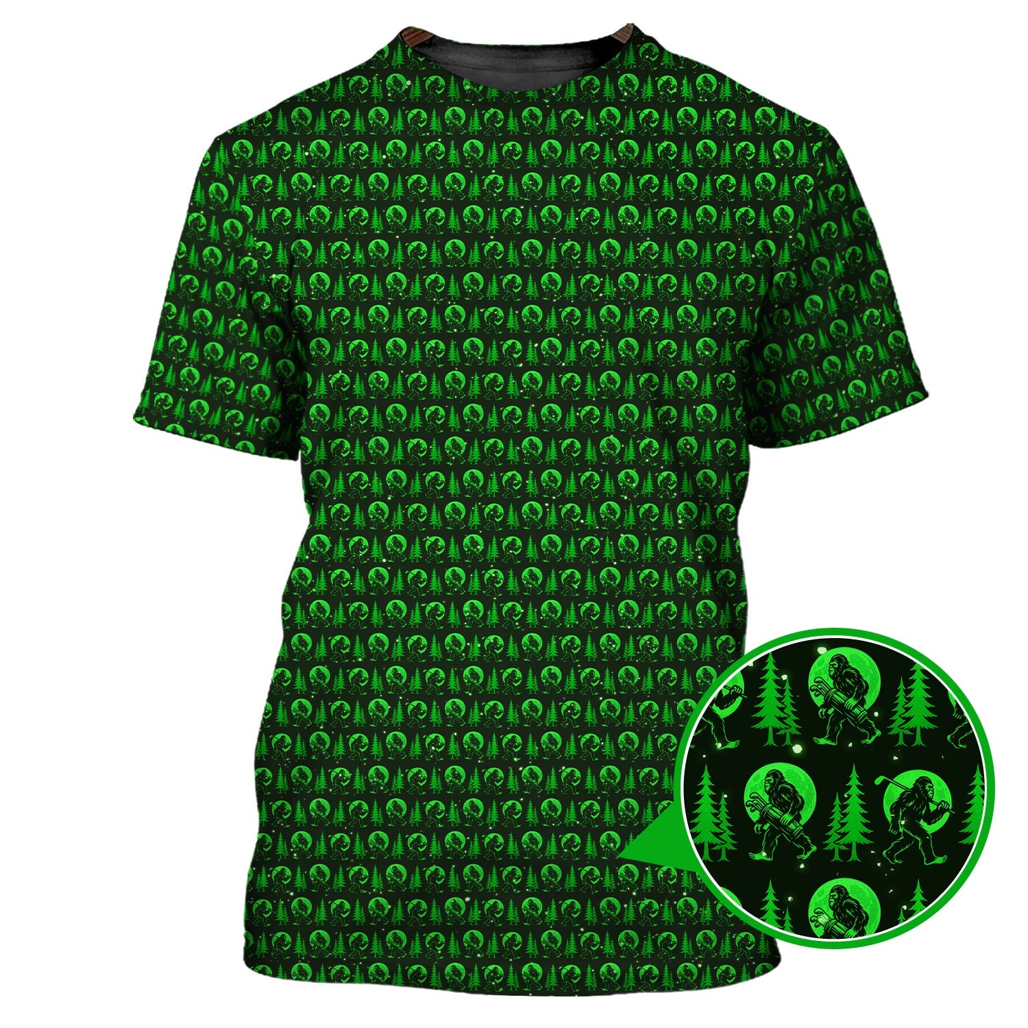 Bigfoot Golf Pattern Shirt, Funny Sasquatch Golf Polos, Golf Gift for Men, Crazy Golf Shirts For Golfers