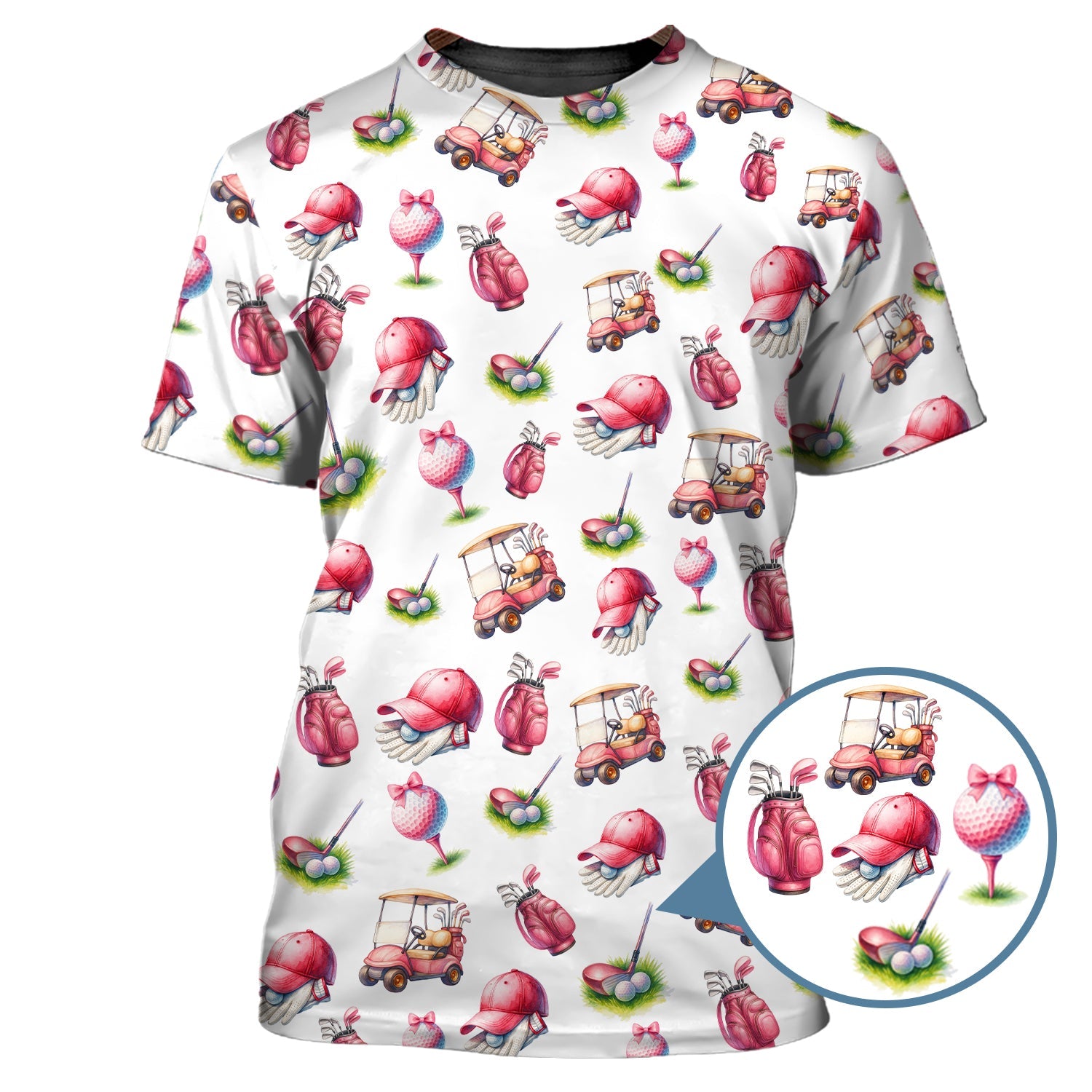 Pink Golf Pattern Polos, Women’s Golf Shirt, Golf Shirts For Ladies