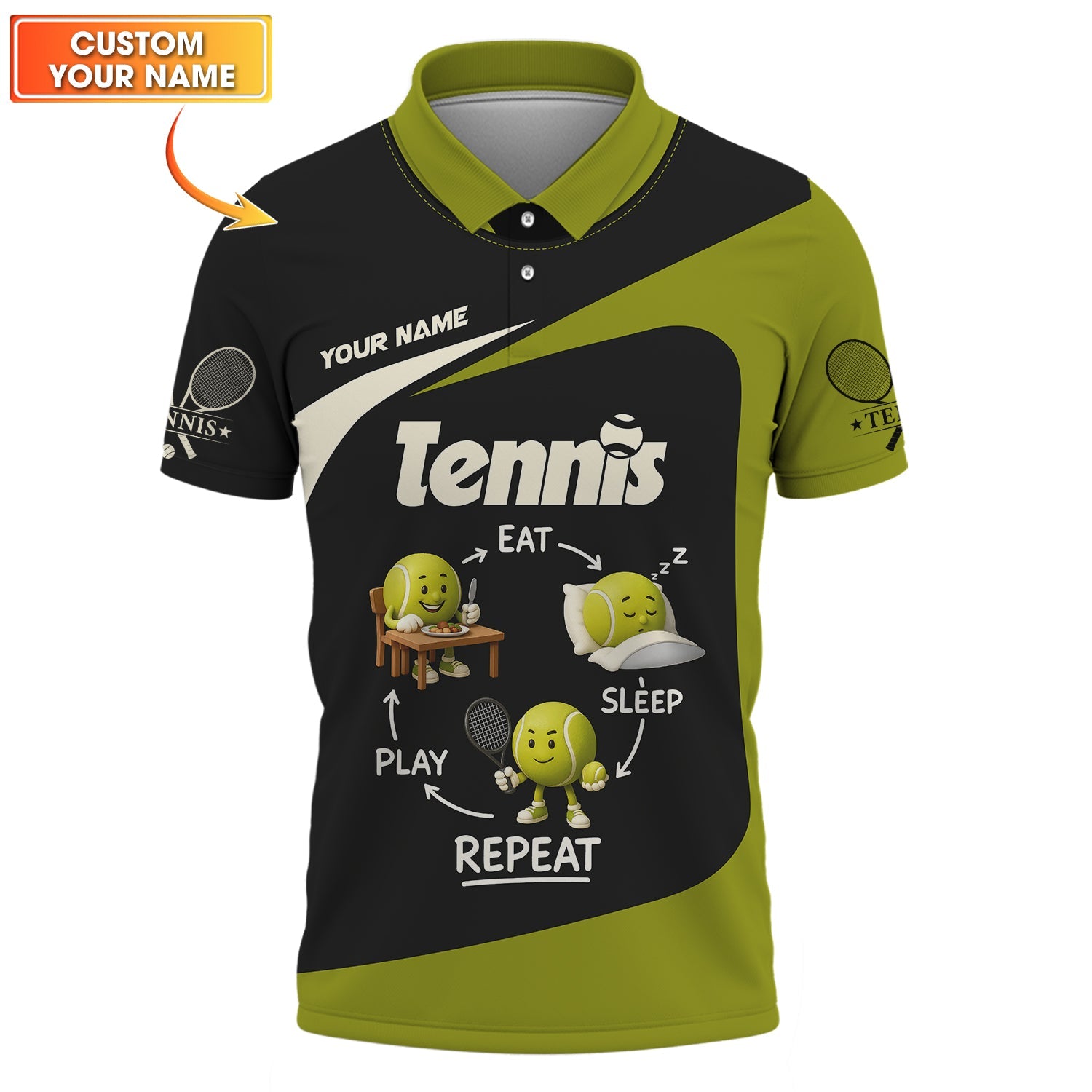 Custom Tennis T Shirt, Funny Eat Sleep Play Repeat Tennis Ball Tee Lover Gift