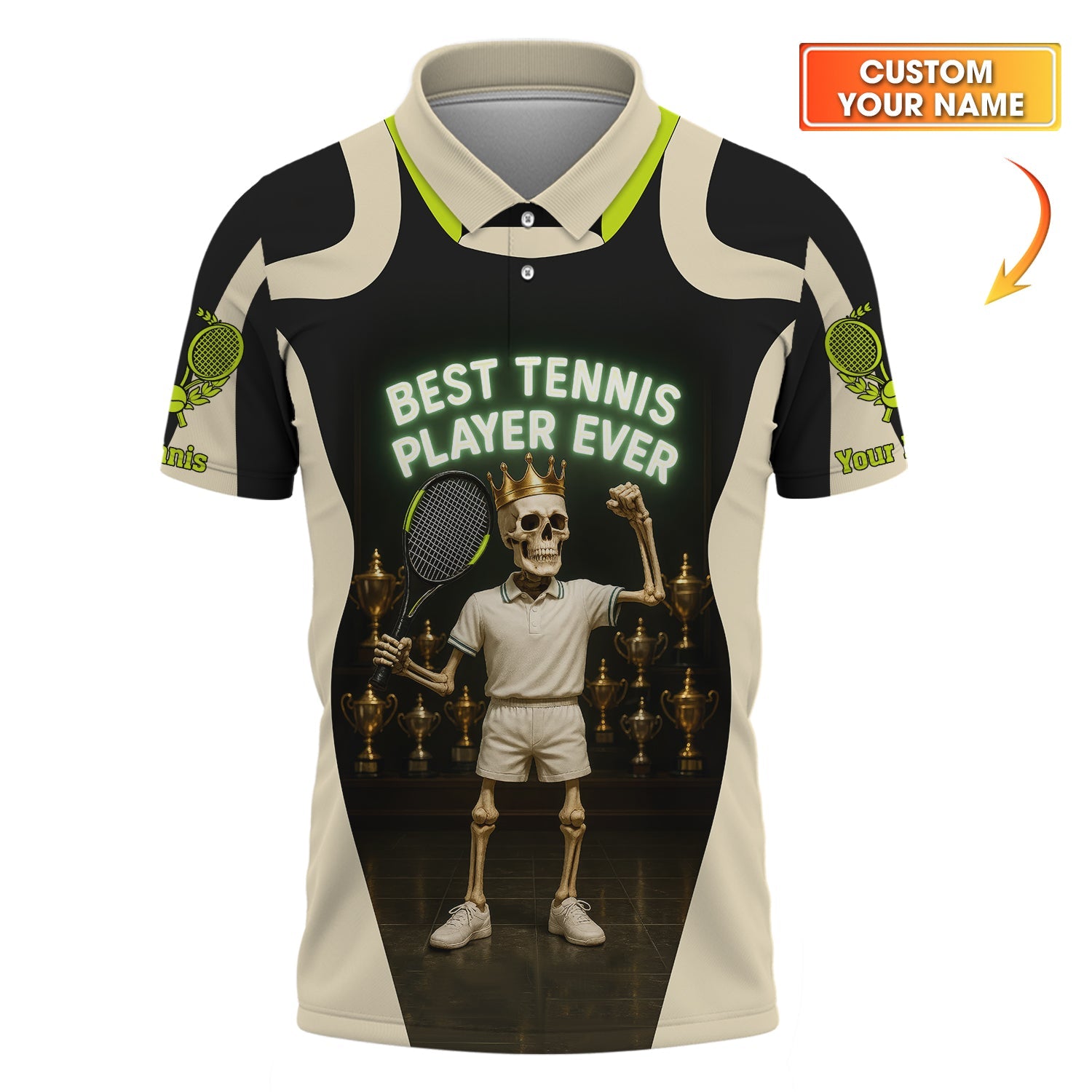 Best Tennis Player Ever Shirt – Custom Funny Tennis T-Shirt for Men – Skeleton Trophy King Sports Tee