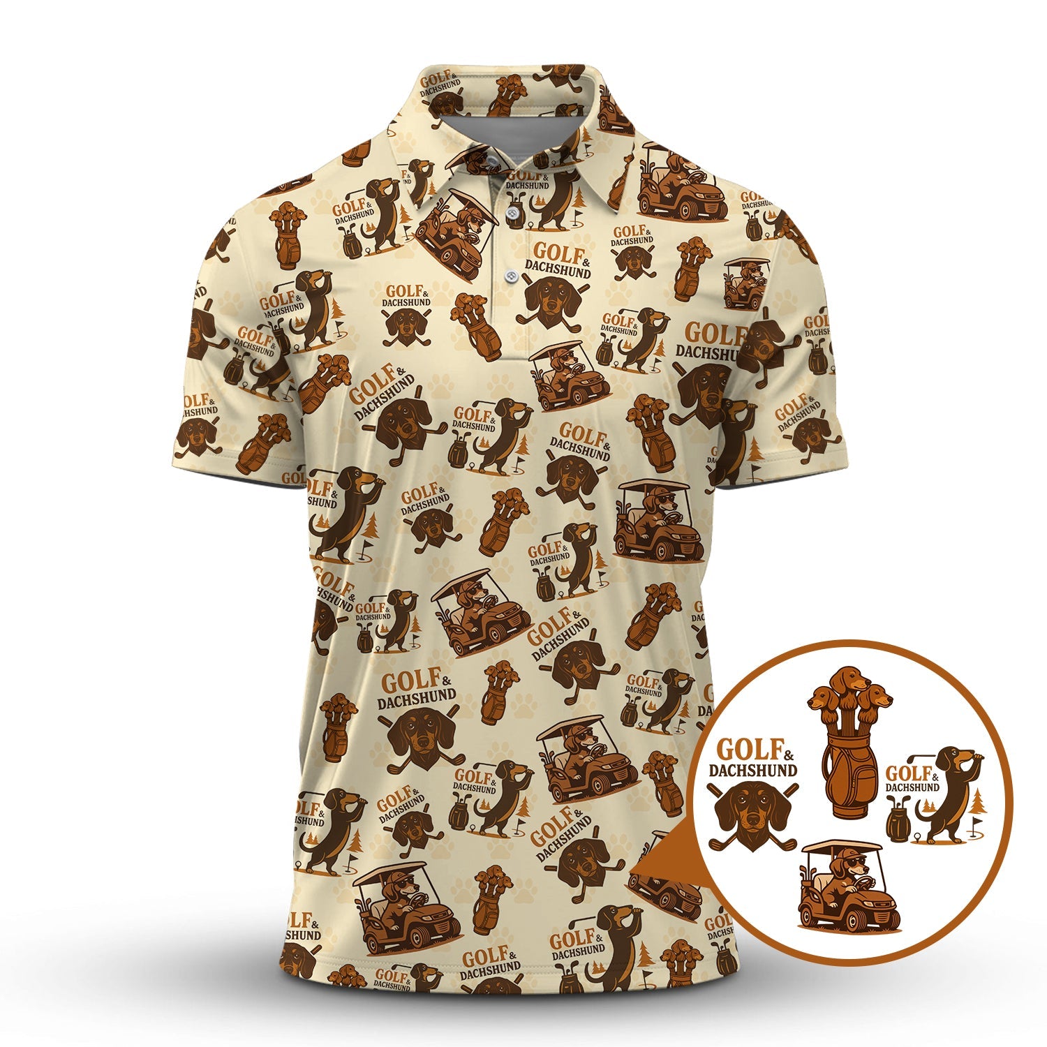 Pattern Golf Shirt, Golf & Dachshund Polos For Dog Lovers, Golf Gift For Golfers
