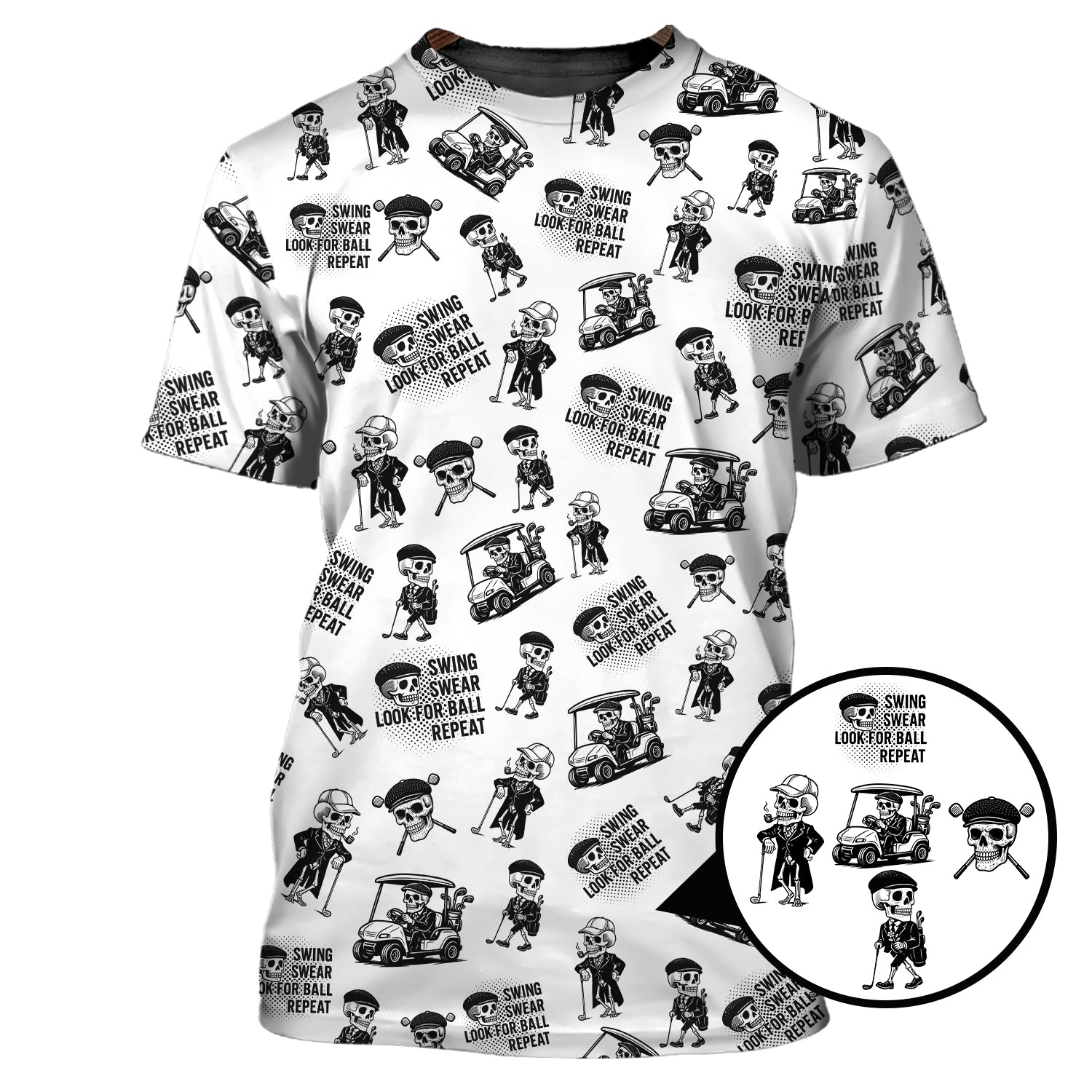 Funny Skull Golf Shirt For Men, Skeleton Golf Pattern Polos, Crazy Golf Shirts For Golfers