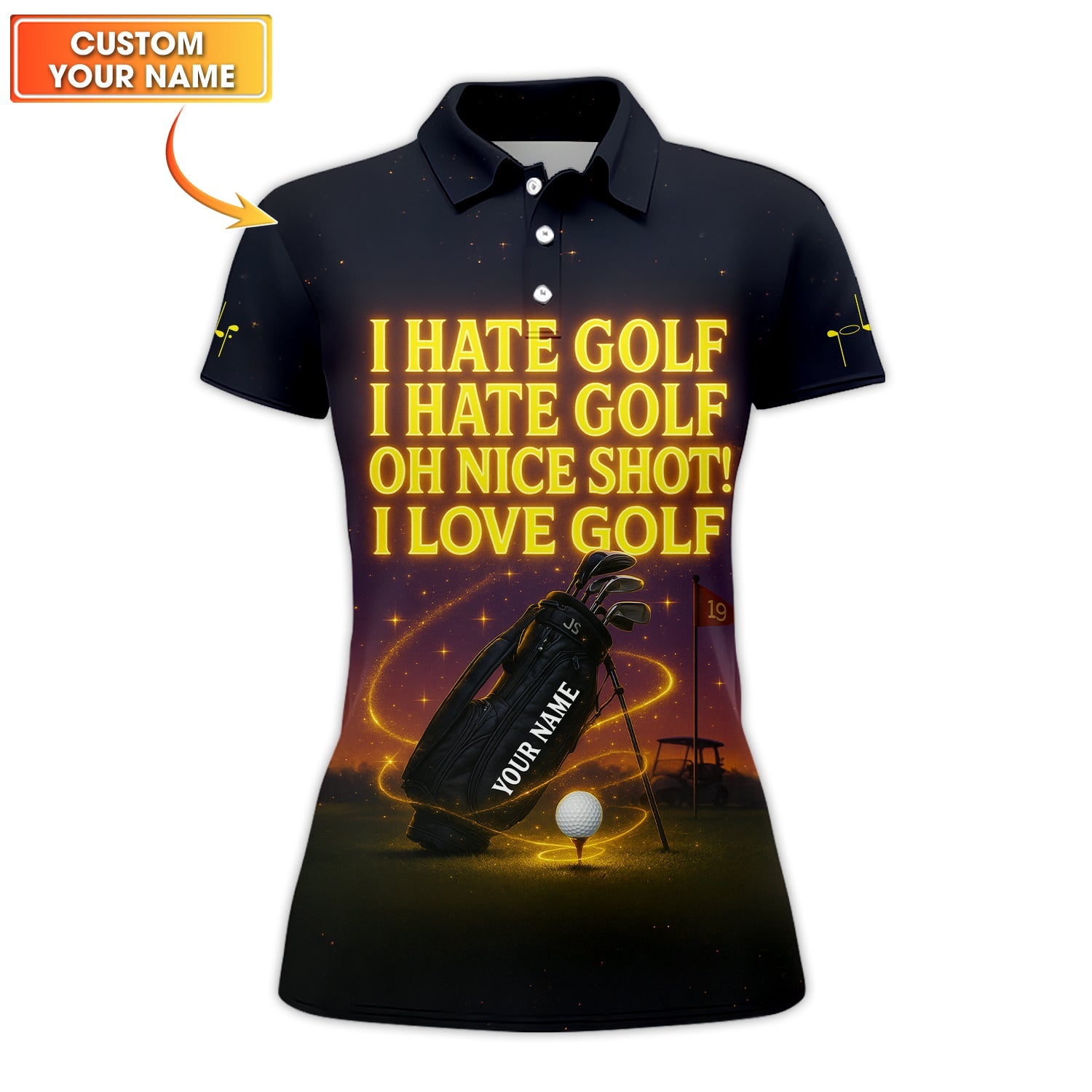 I Hate Golf I Hate Golf Oh Nice Shot I Love Golf Shirt, Funny Golf Polos With Custom Name, Golf Gift For Men's