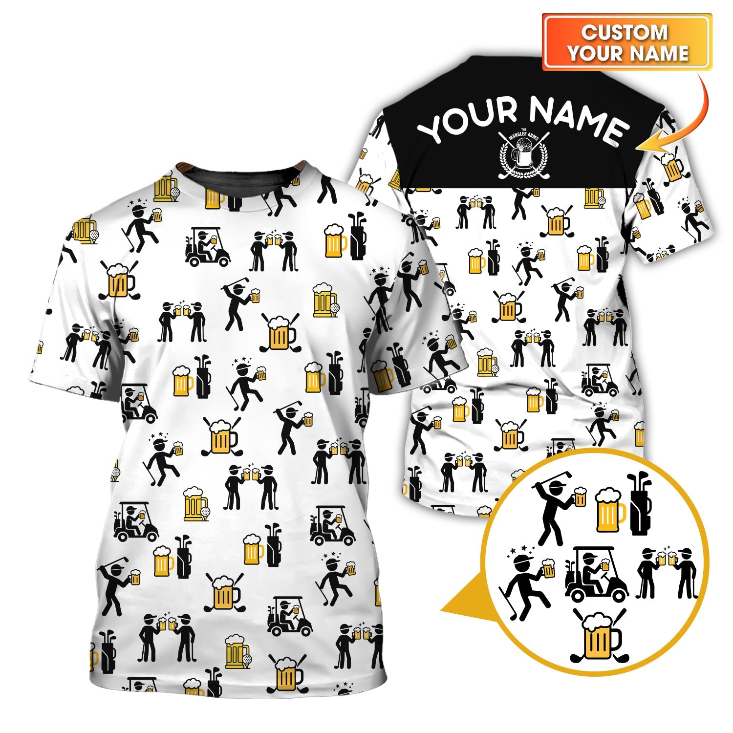 Beer Golf Shirt, Custom Golf Shirt With Funny Drinking & Golf Cart Pattern For Men