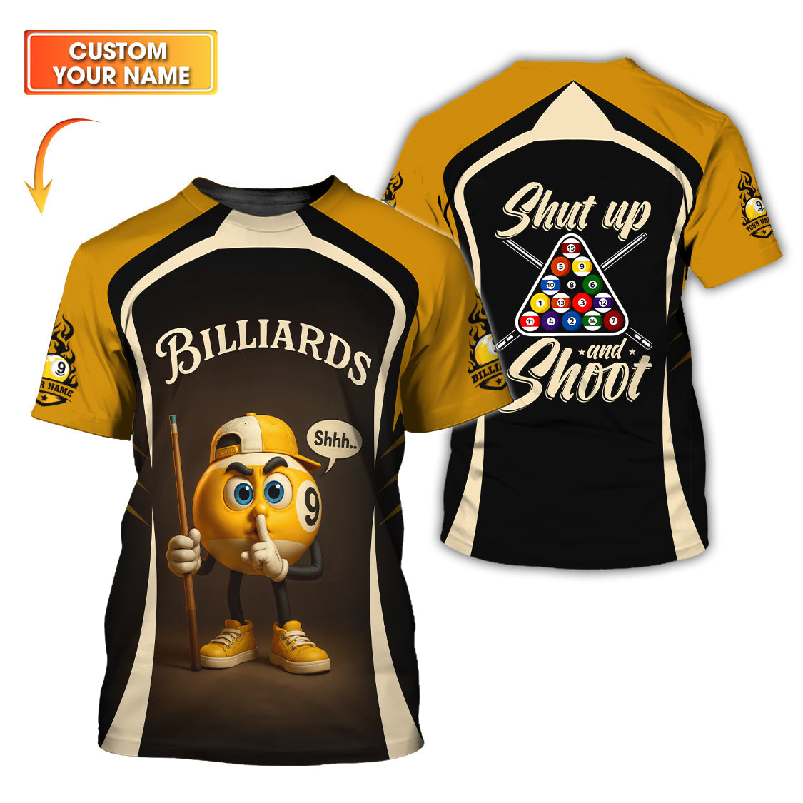 Custom Pool Jersey, 9 Ball Pool Shut Up And Shoot Billiard T-shirt, Funny Pool Shirts Unique Gifts For Pool Players