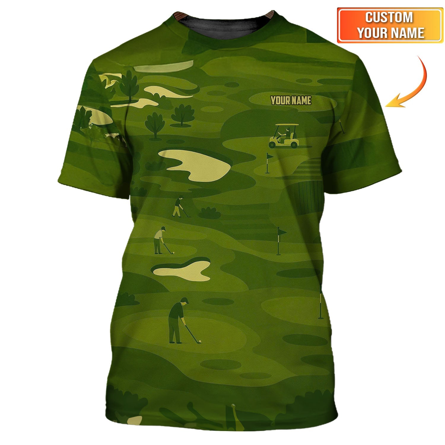Personalized Golf Polos, Green Golf Course Pattern Custom Name Shirt For Golf Lovers, Crazy Golf Shirts For Men's