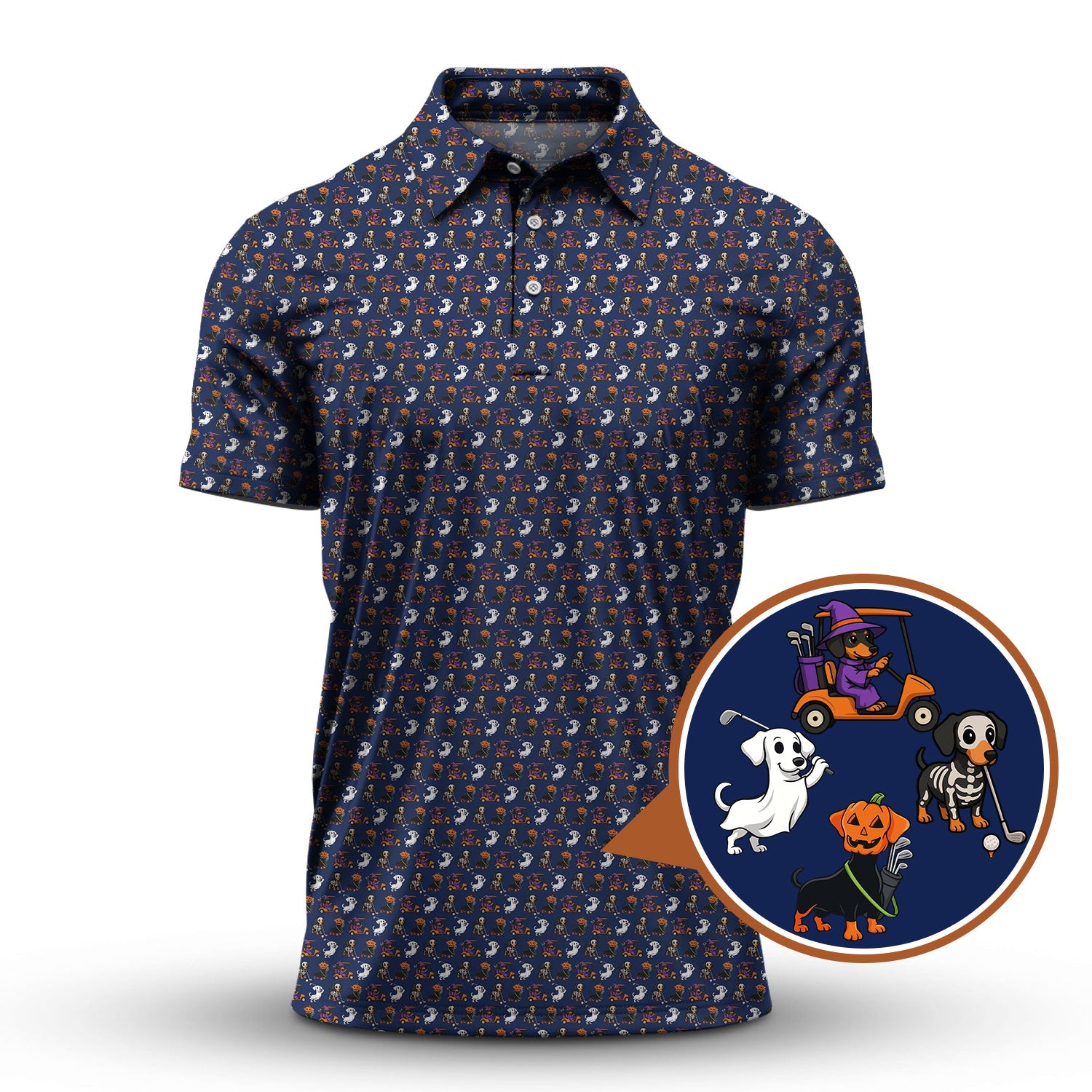 Funny Pattern Golf Shirt, Dachshund Halloween Shirt, Dachshund Golf Shirt For Men