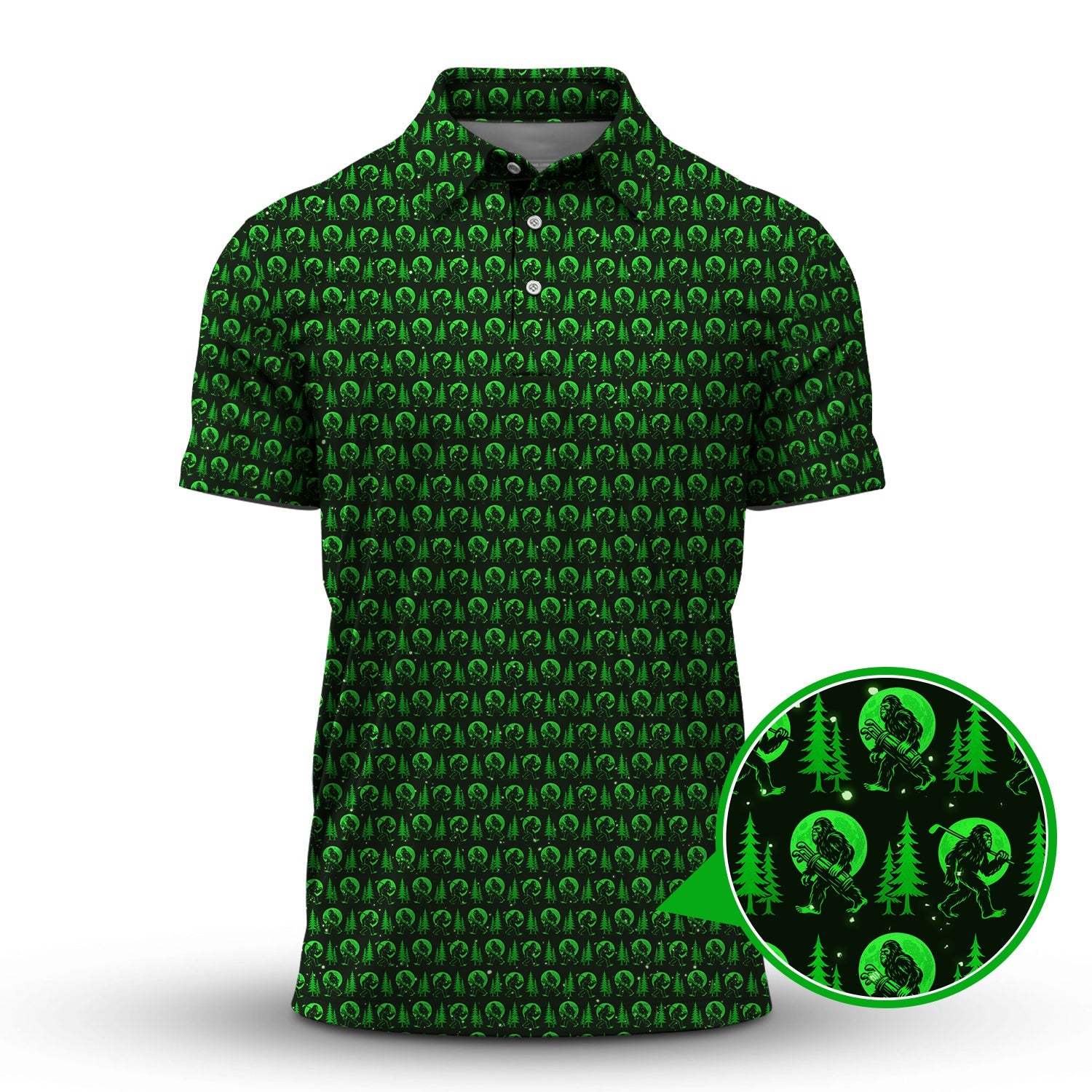Bigfoot Golf Pattern Shirt, Funny Sasquatch Golf Polos, Golf Gift for Men, Crazy Golf Shirts For Golfers