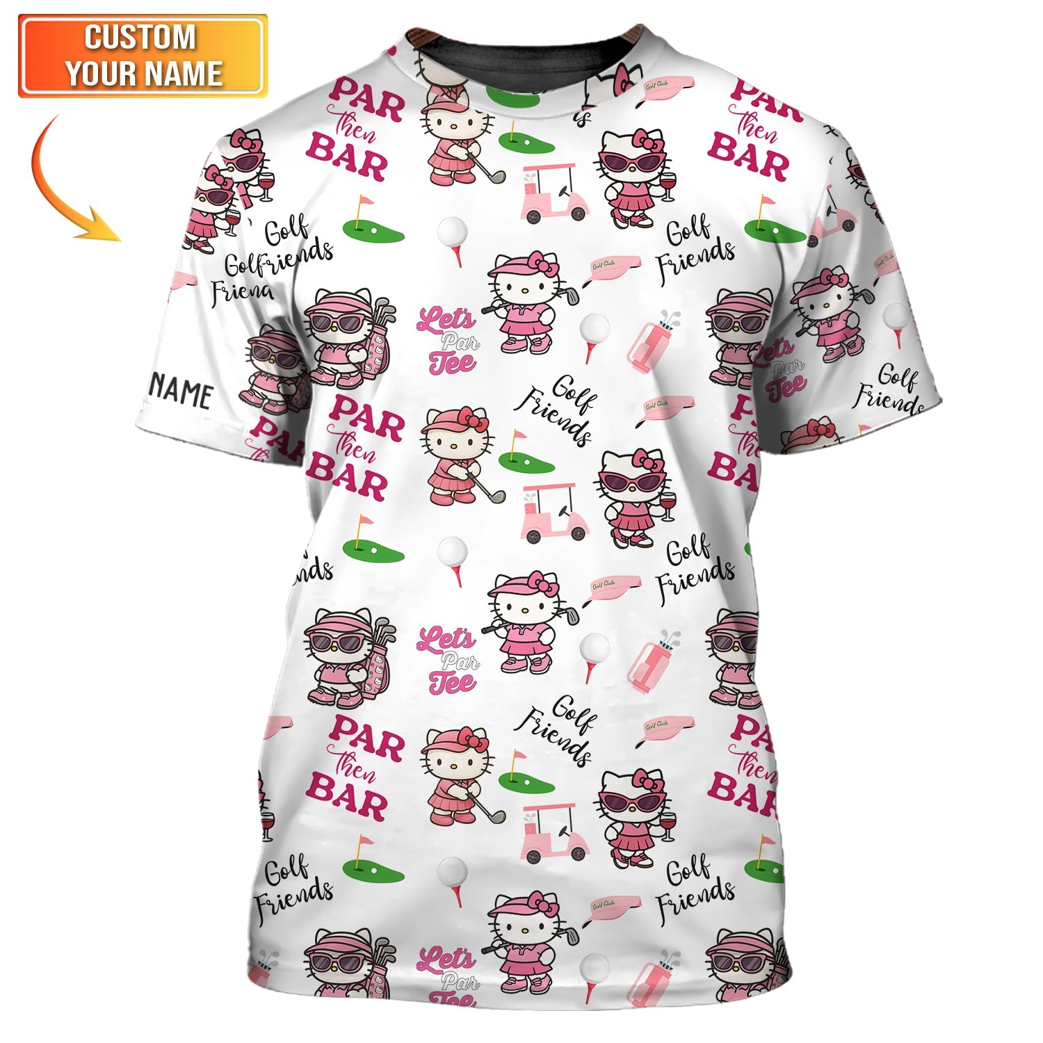 Hello Kitty Golf and Wine Shirt, Personalized Ladies’ Golf Polo, Funny Gift for Golf Friends or Women’s Golf Team