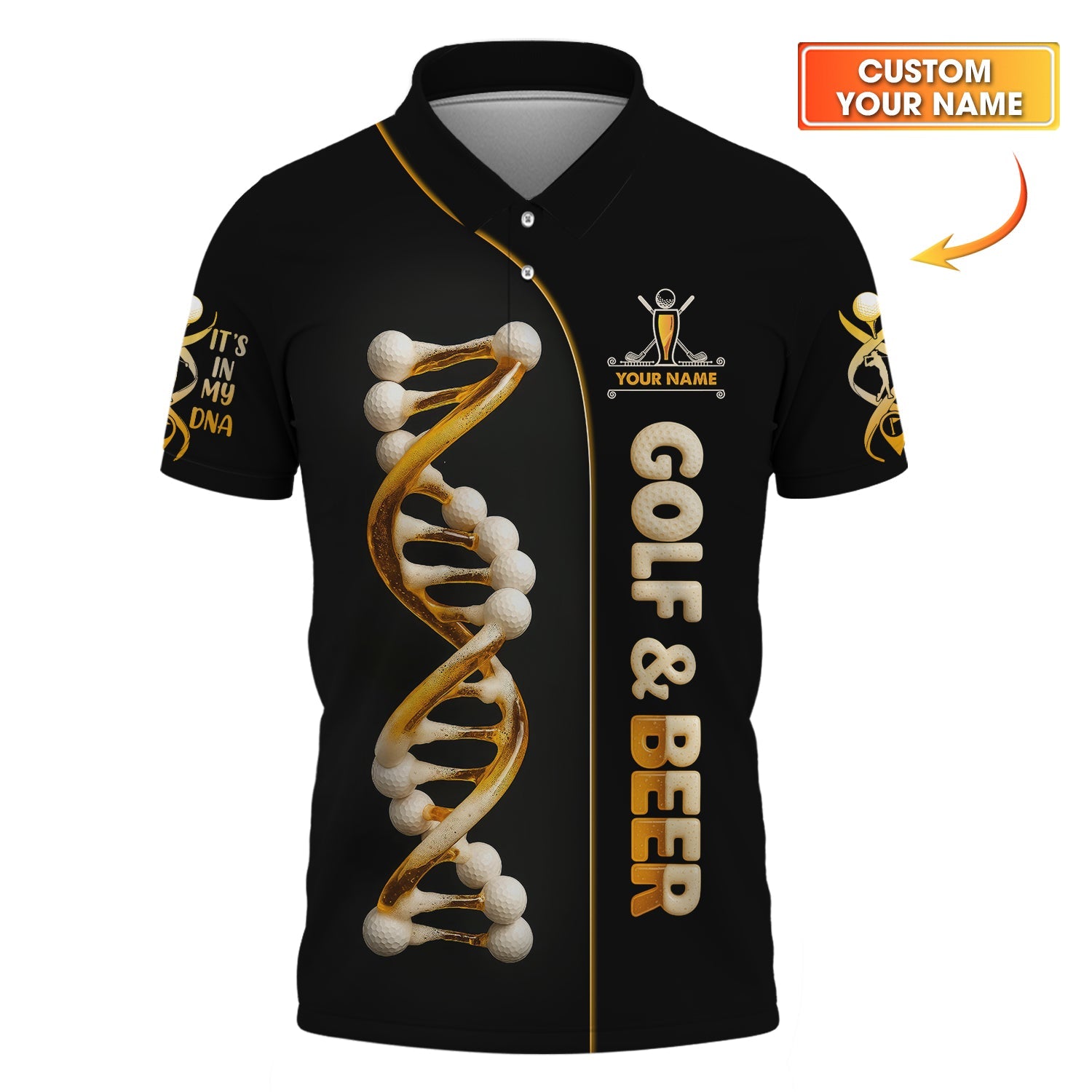 Golf and Beer Custom Polo Golf Shirts for Men, My DNA Golf Gifts for Beer Lovers