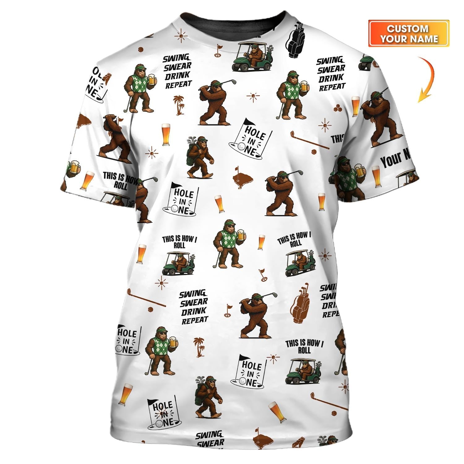 Masters Golf Polo Shirt for Men – Custom Bigfoot Golfbeer Design – Hole in One Swing Swear Drink Repeat Tee