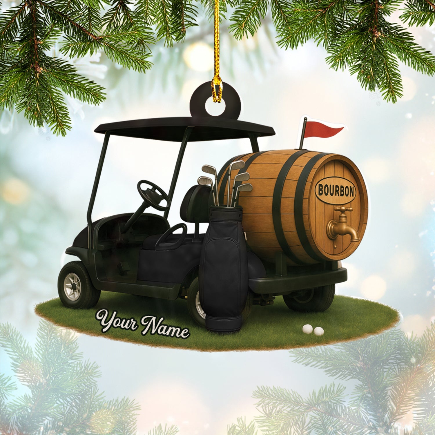 Custom Golf And Bourbon Ornament, Bourbon Christmas Ornament, Golf Ornament For Golfer, Golf Decor For Christmas