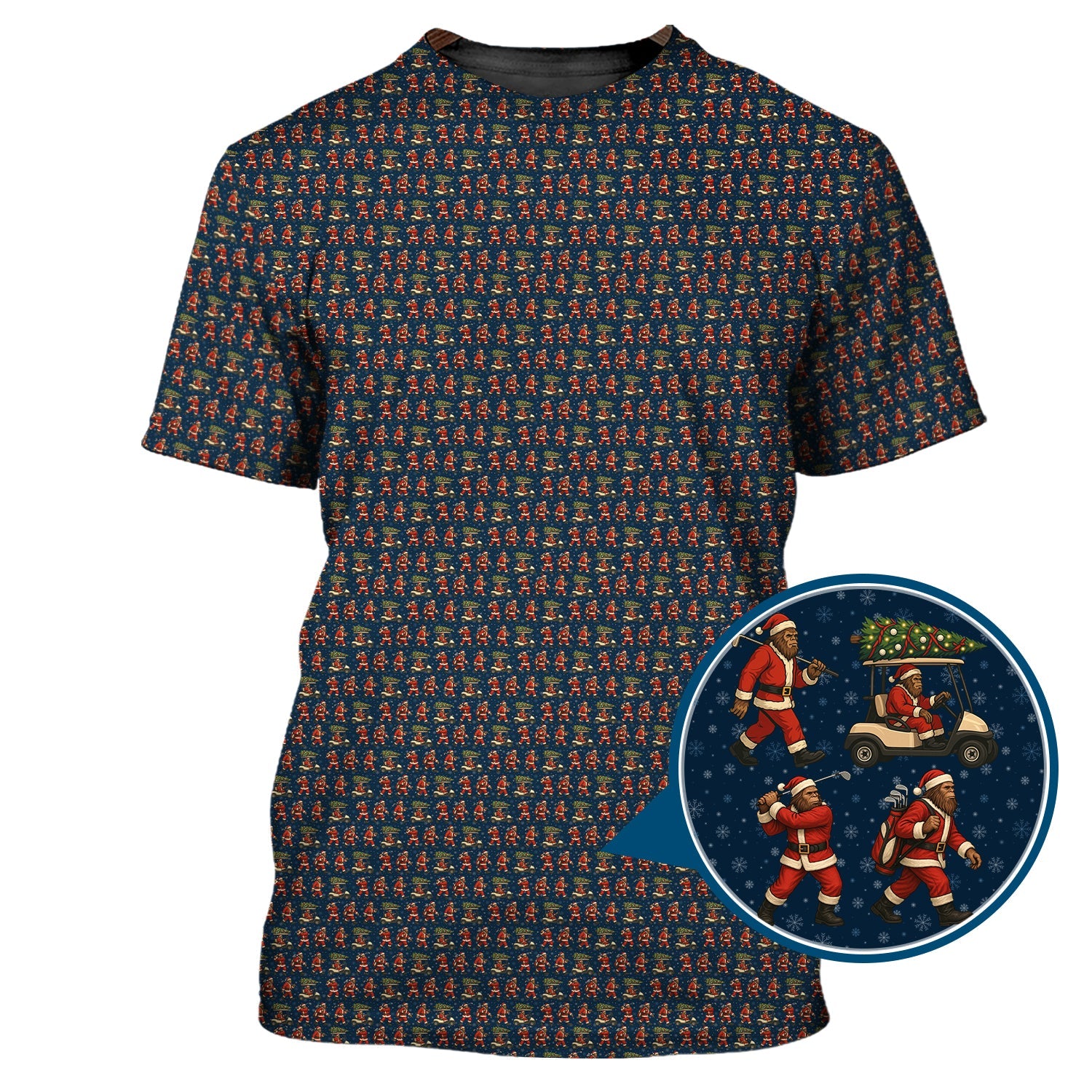 Funny Pattern Golf Shirt, Bigfoot Golf Shirt For Golfer, Bigfoot Santa Golf Shirt For Men