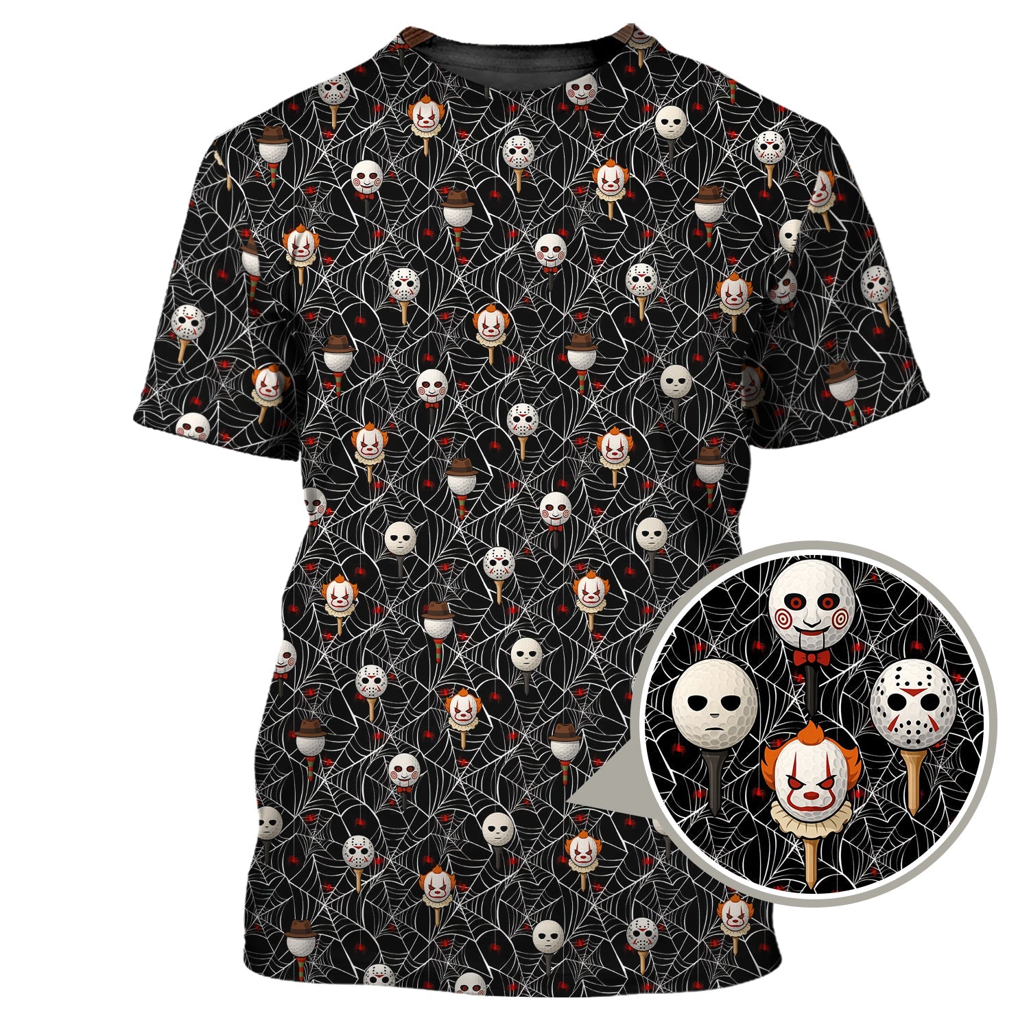 Men's Pattern Golf Shirt, Halloween Golf Shirt For Golfer, Horror Movie Shirt