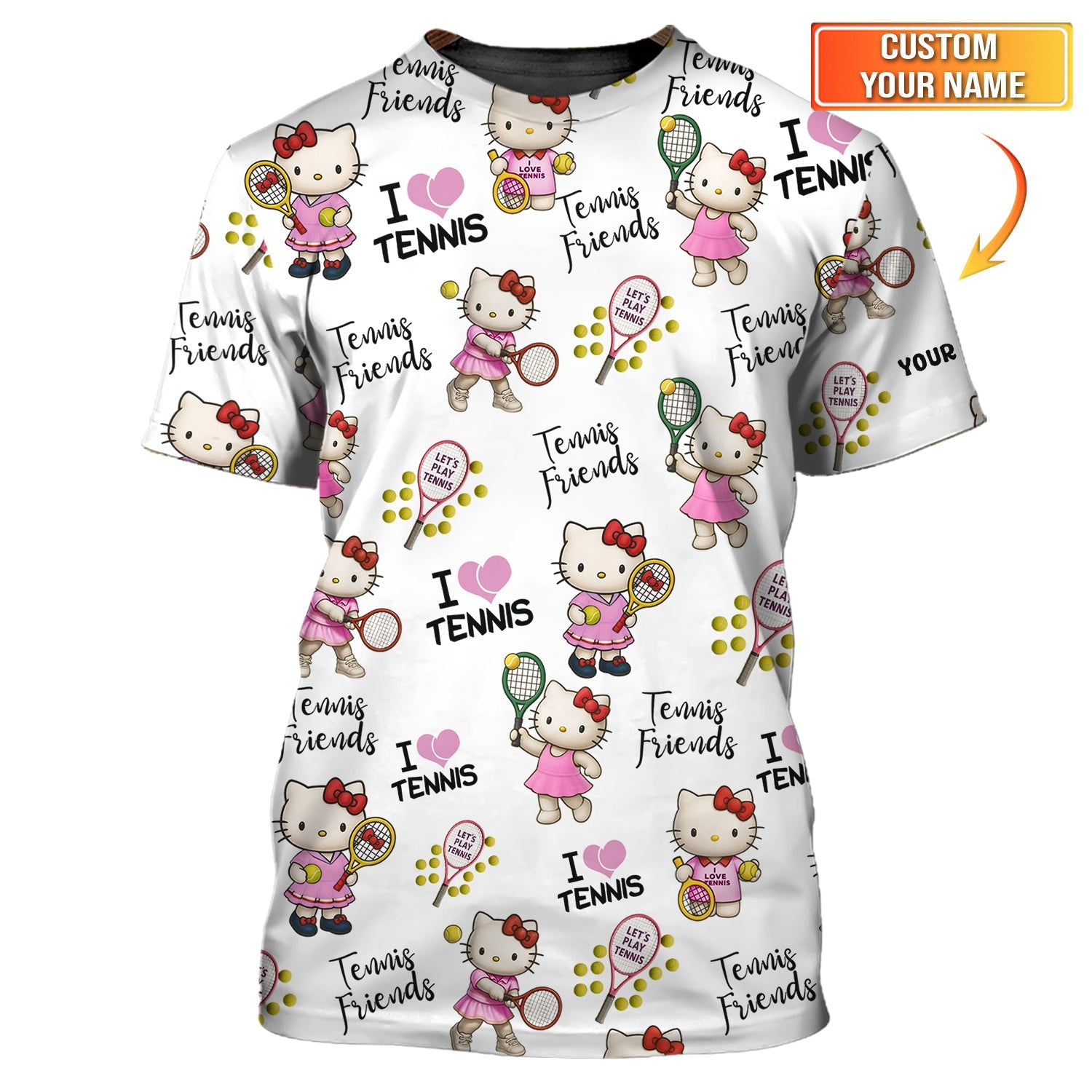 Hello Kitty Tennis Polo Shirt for Women - 'I Love Tennis' Pattern Funny Tennis Gift for Her