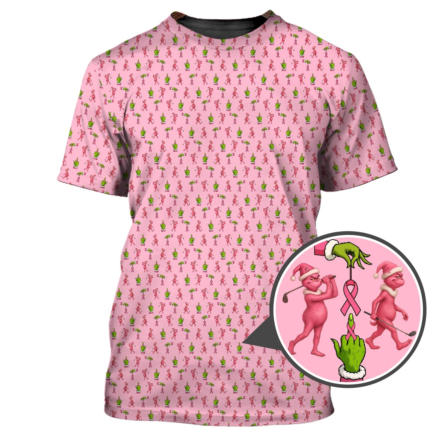 Pink Pattern Golf Shirt, Breast Cancer Golf Shirt, Funny Grinch Golf Shirt For Golfer