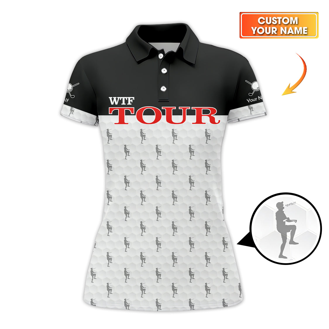 Custom Name WTF Tour Pattern Golf Shirts, Funny Golf Polos, Golf Gift For Men's