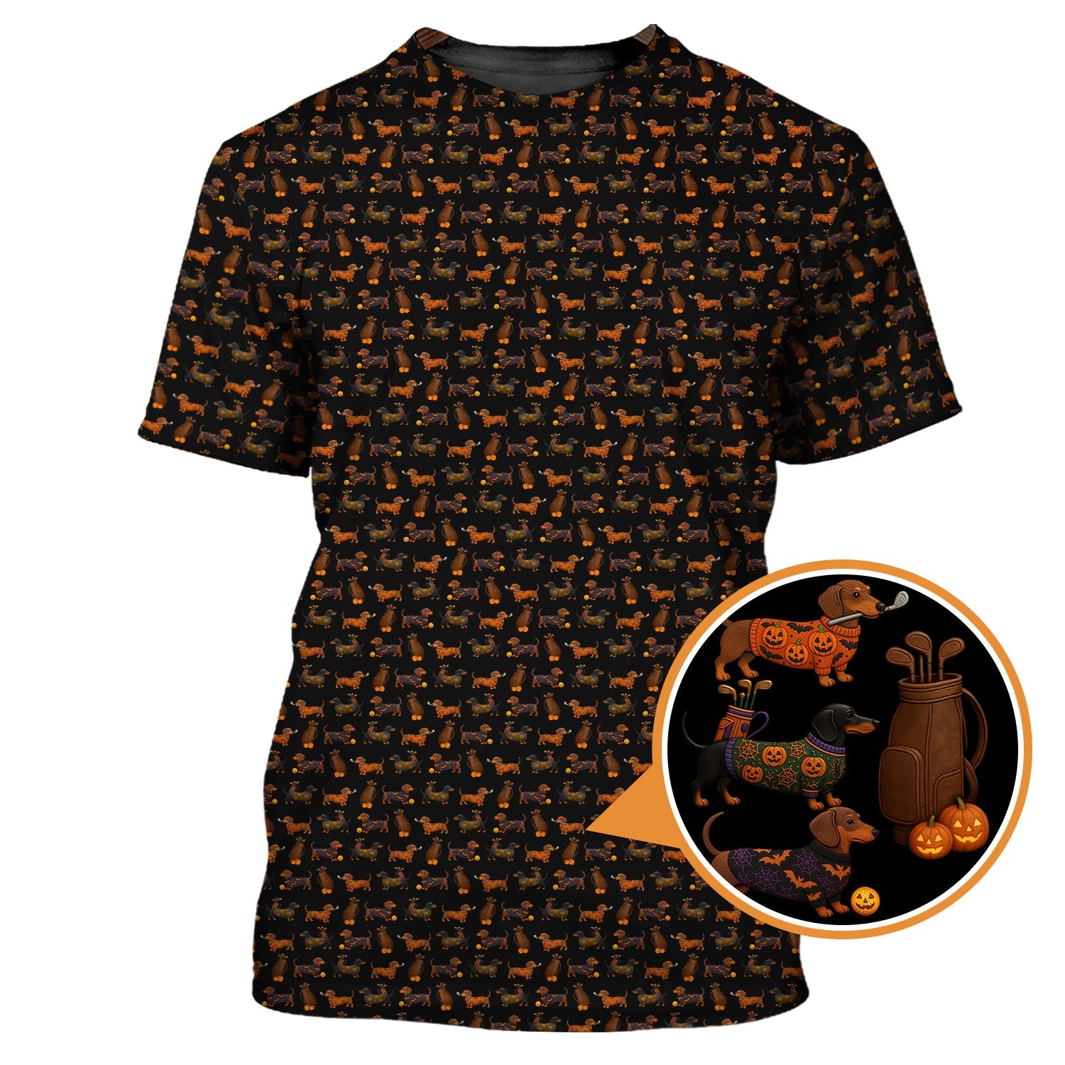 Halloween Golf Shirt, Funny Pattern Golf Shirt, Dachshund Golf Shirt For Men