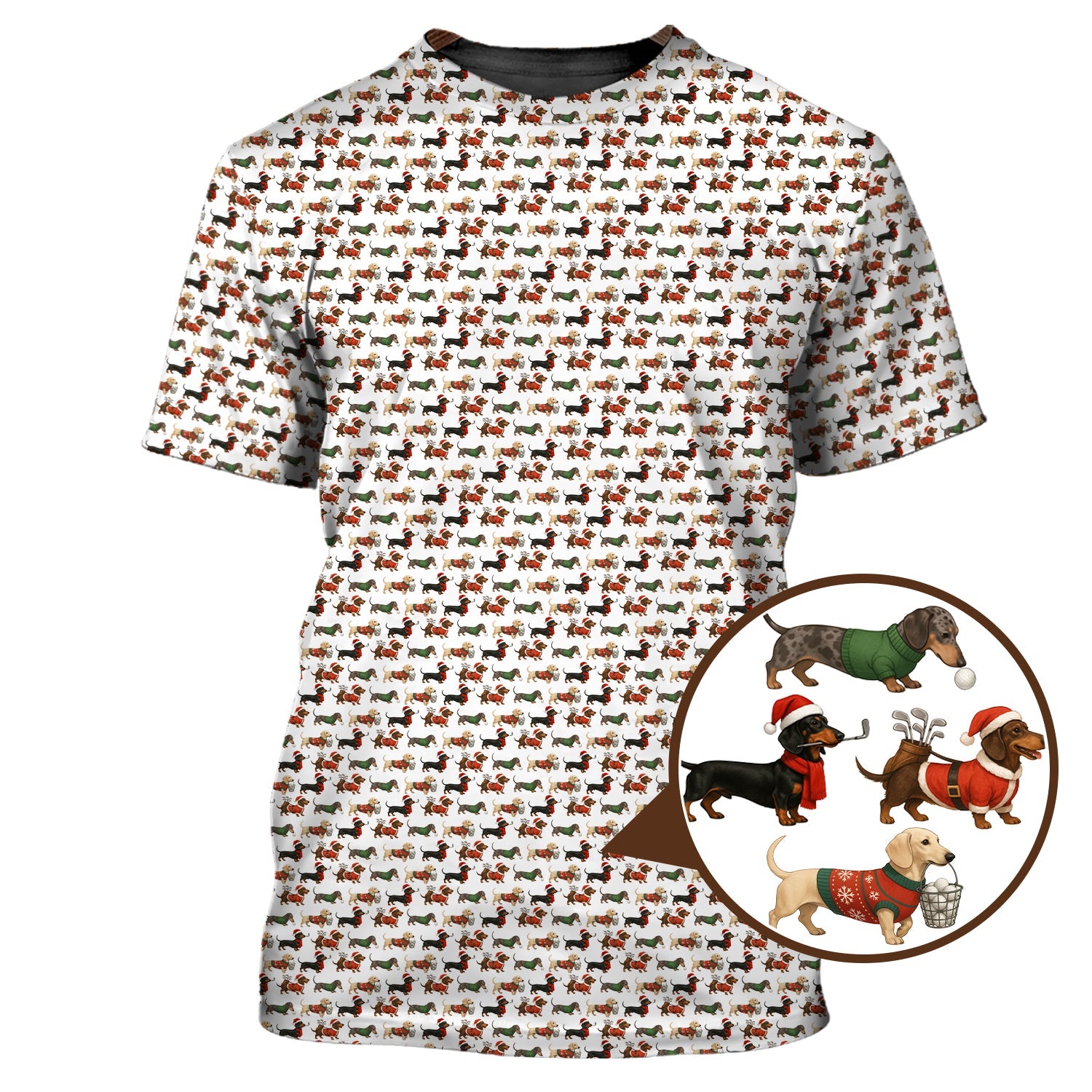 Dachshund Christmas Shirt For Golfer, Dog Pattern Golf Shirt, Funny Golf Shirt For Men
