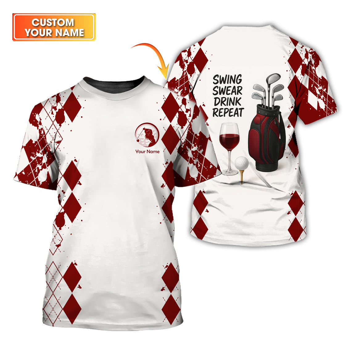 Swing Swear Drink Repeat Women's Golf Shirt, Funny Golf Wine Polos Custom Name, Golf Gift For Golfers