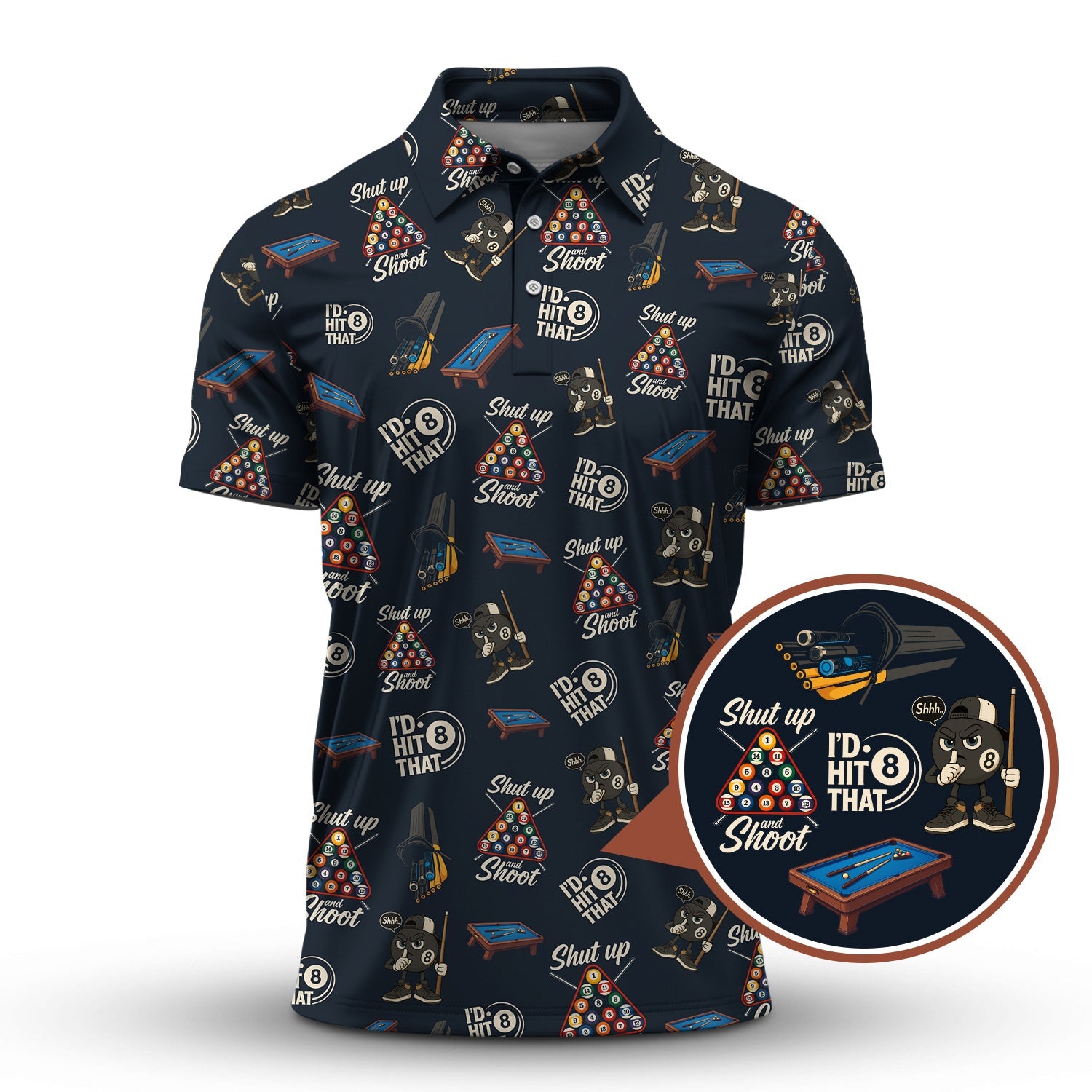 Billiard Jersey For Men, Funny Pool Player Shirt, Shut Up And Shoot Pattern Billiard Shirt