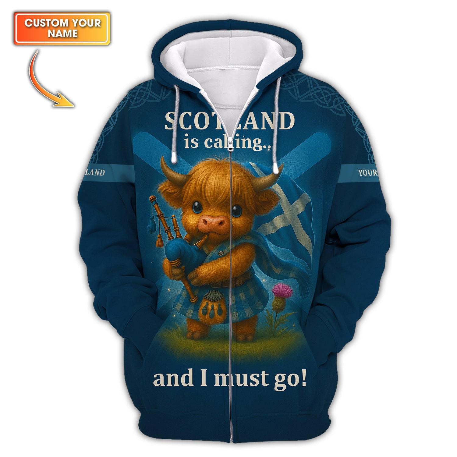 Custom Name Highland Cow Shirt, Scotland Is Calling And I Must Go, Scotland Shirt For Scottish Lover