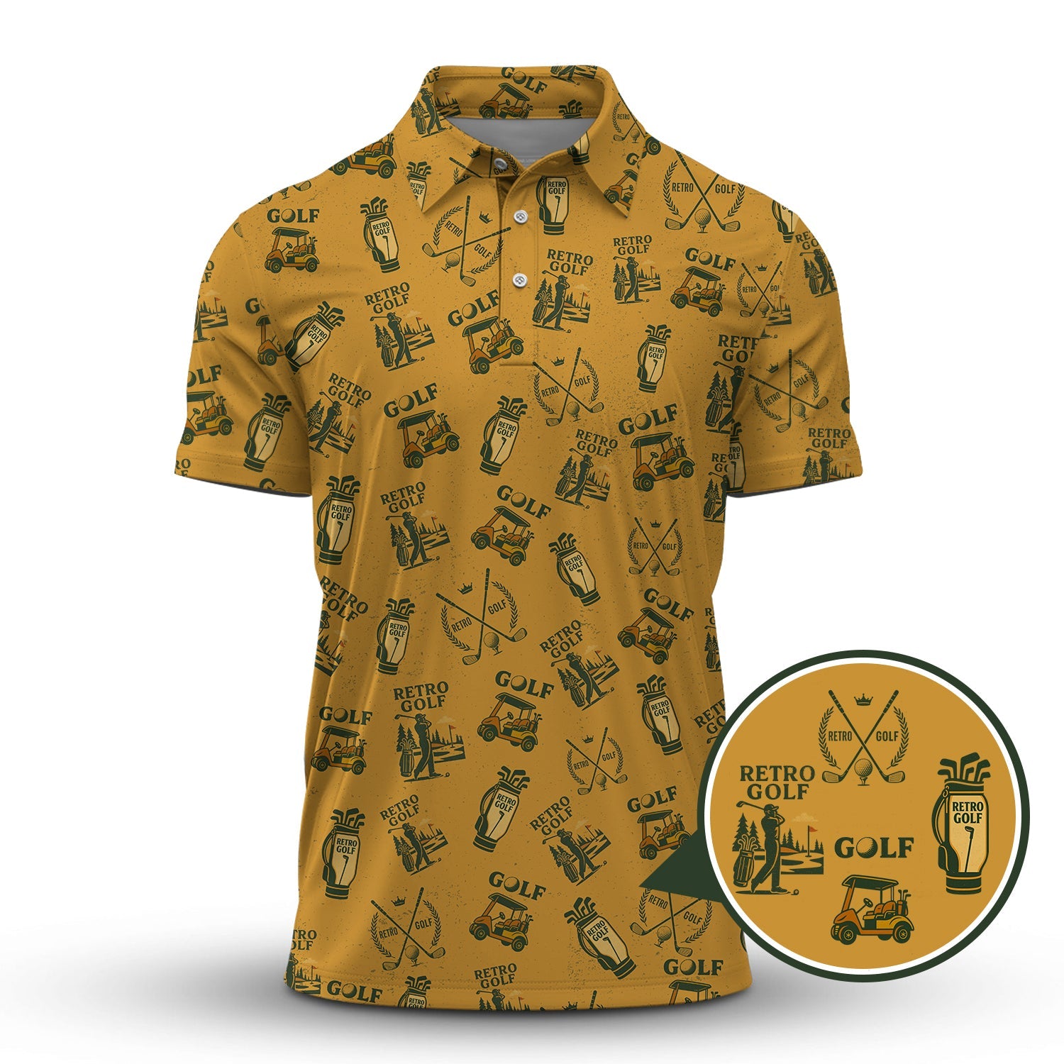 Vintage Golf Polos For Men, Classic Pattern Retro Golf Shirt, Golf Gift For Golfers
