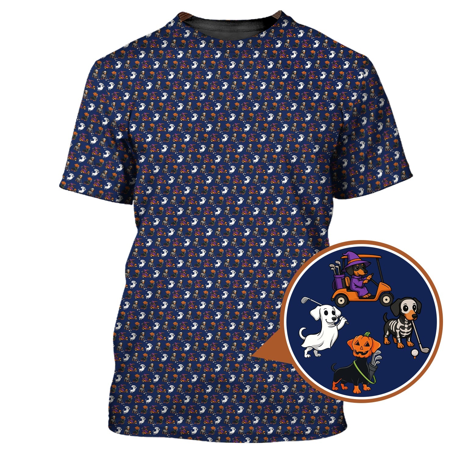 Funny Pattern Golf Shirt, Dachshund Halloween Shirt, Dachshund Golf Shirt For Men