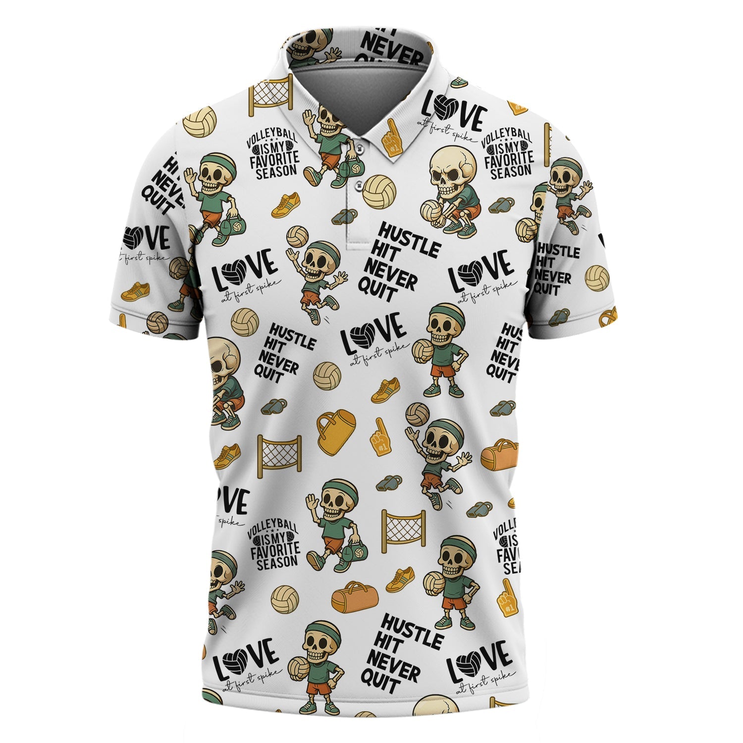 Funny Volleyball Skeleton Jersey Shirt– Hustle Hit Never Quit Tee – Volleyball Is My Favorite Season Sports Jersey