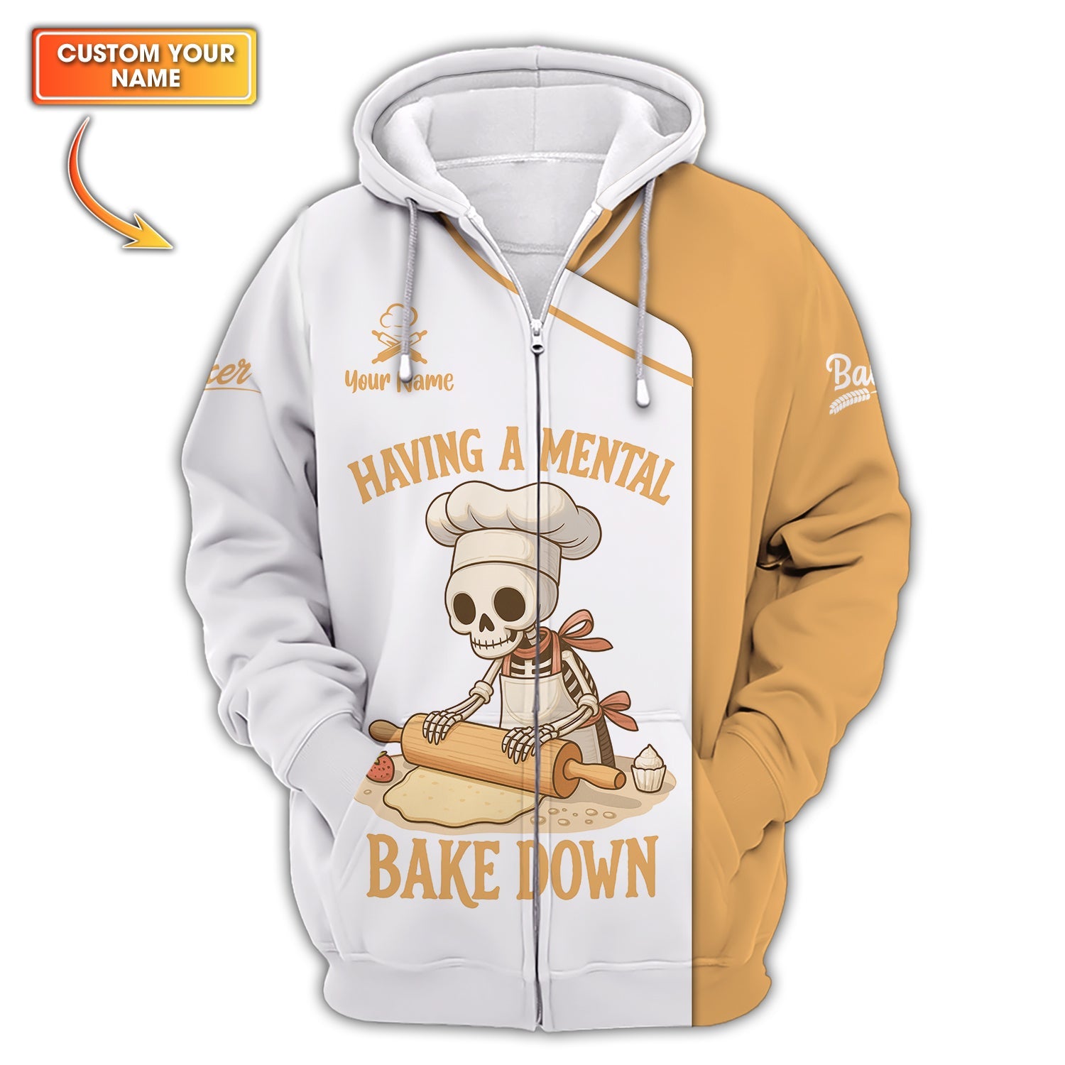 Having A Mental Bake Down Shirt, Funny Skeleton Baker Uniform With Custom Name, Gift For Baking Lovers