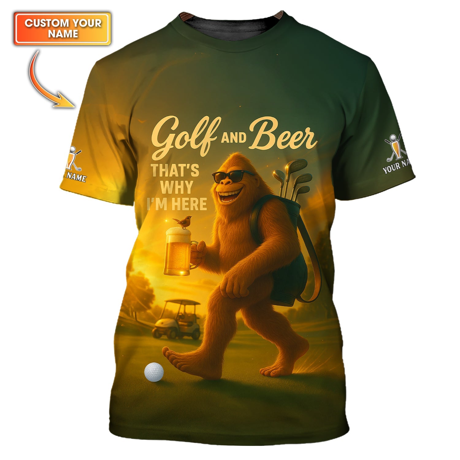Personalized Funny Golf Shirt, Golf And Beer Polos, Bigfoot Golf Shirt For Men's