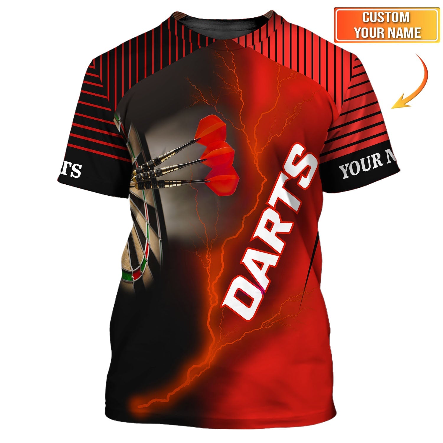 Custom NameDarts Shirts, Red Lightning Dartboard Shirt, Darts Jersey for Players