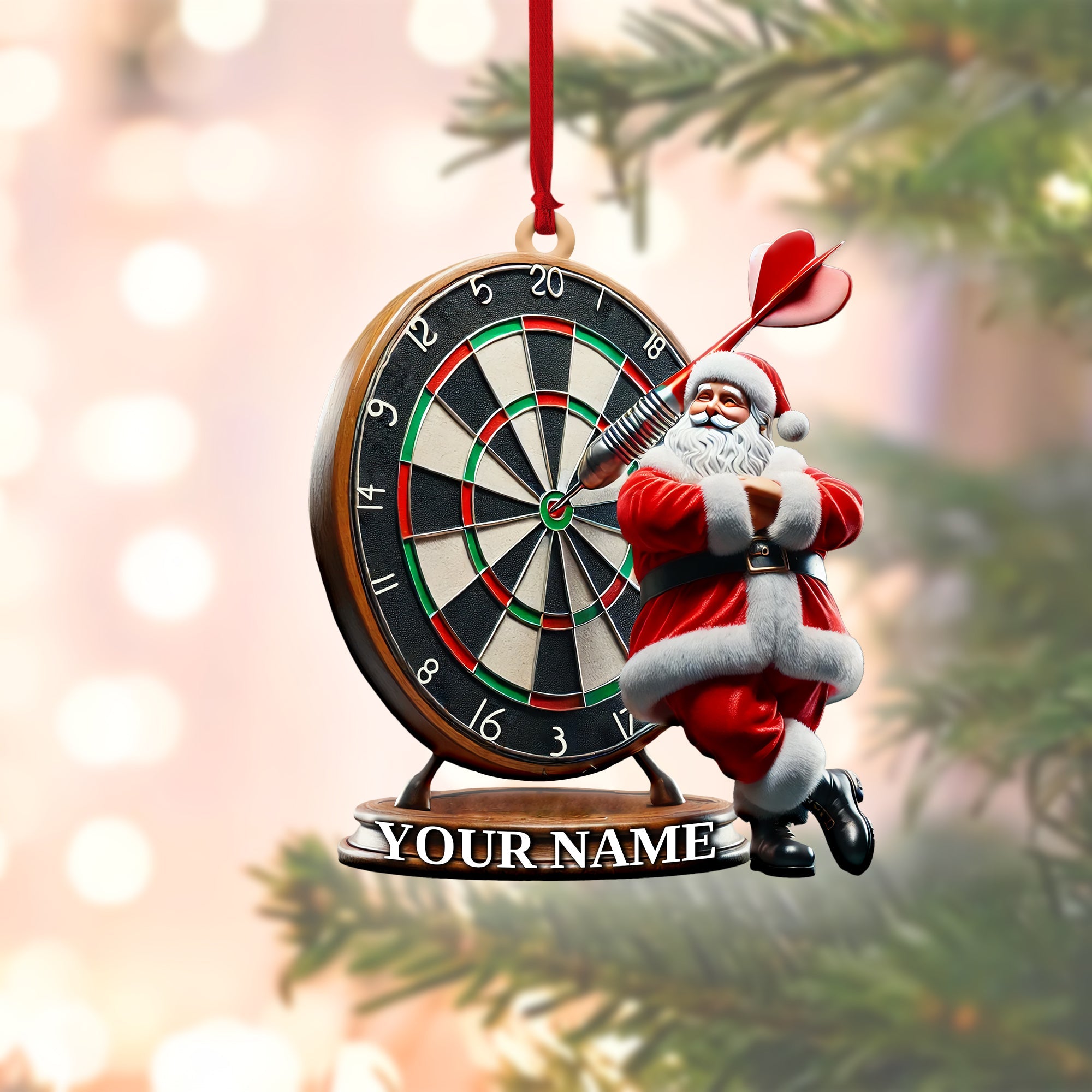 Dart Board, Funny Santa Christmas Ornament, Personalized Holiday Decor