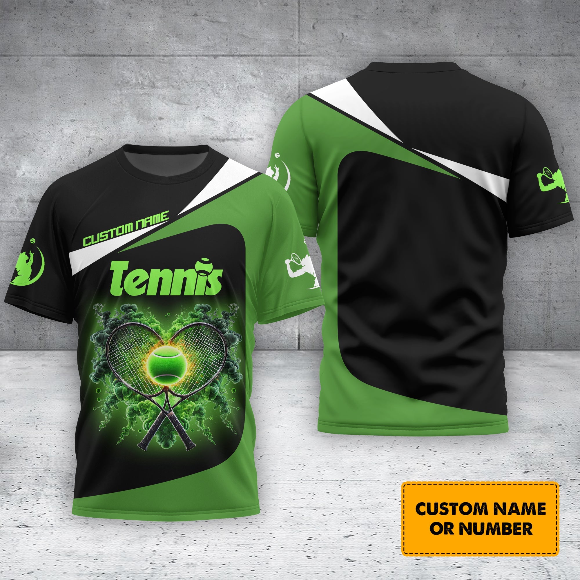 Custom Name Shirt Tennis, T-Shirt 3D Design Personalized, Greenheart Boom, Lightweight Sportswear, Gift for Tennis Players