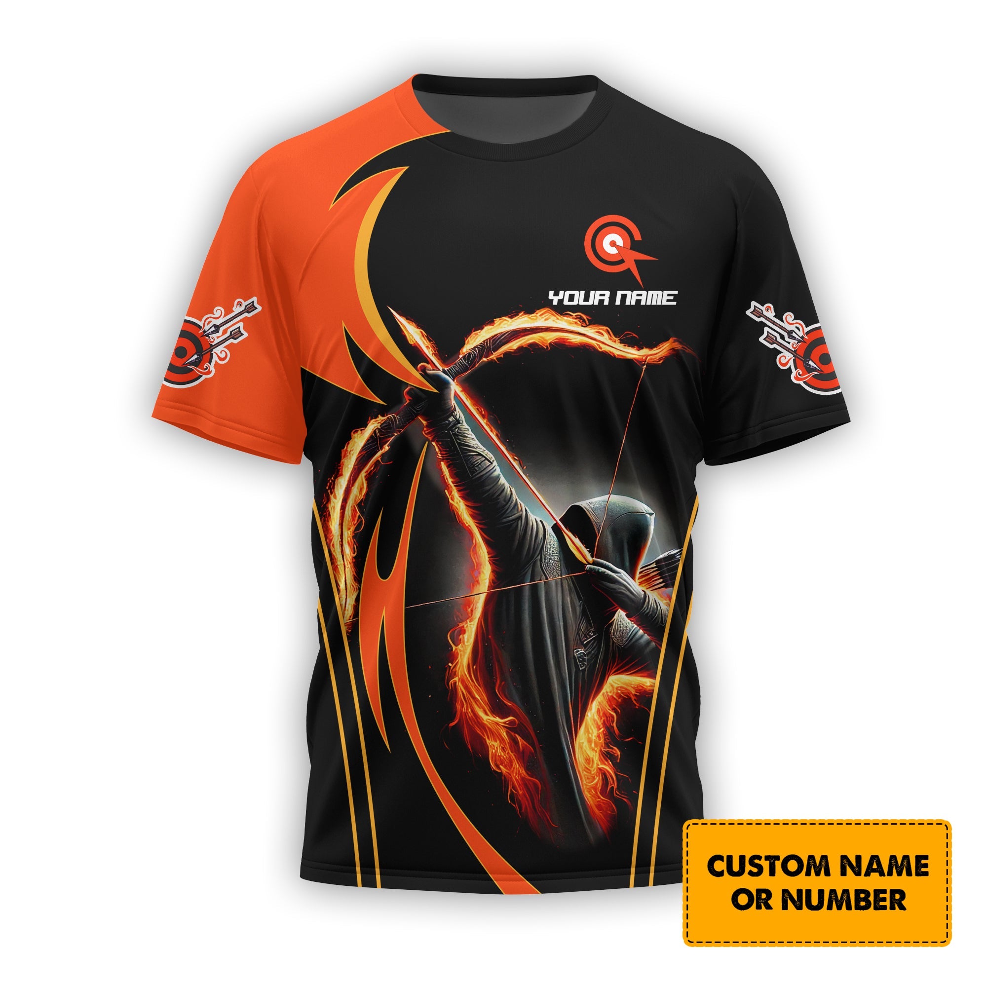 Archery Bow with Fire Personalized Name 3D t-shirt, Gift For Archer, Lover Sport